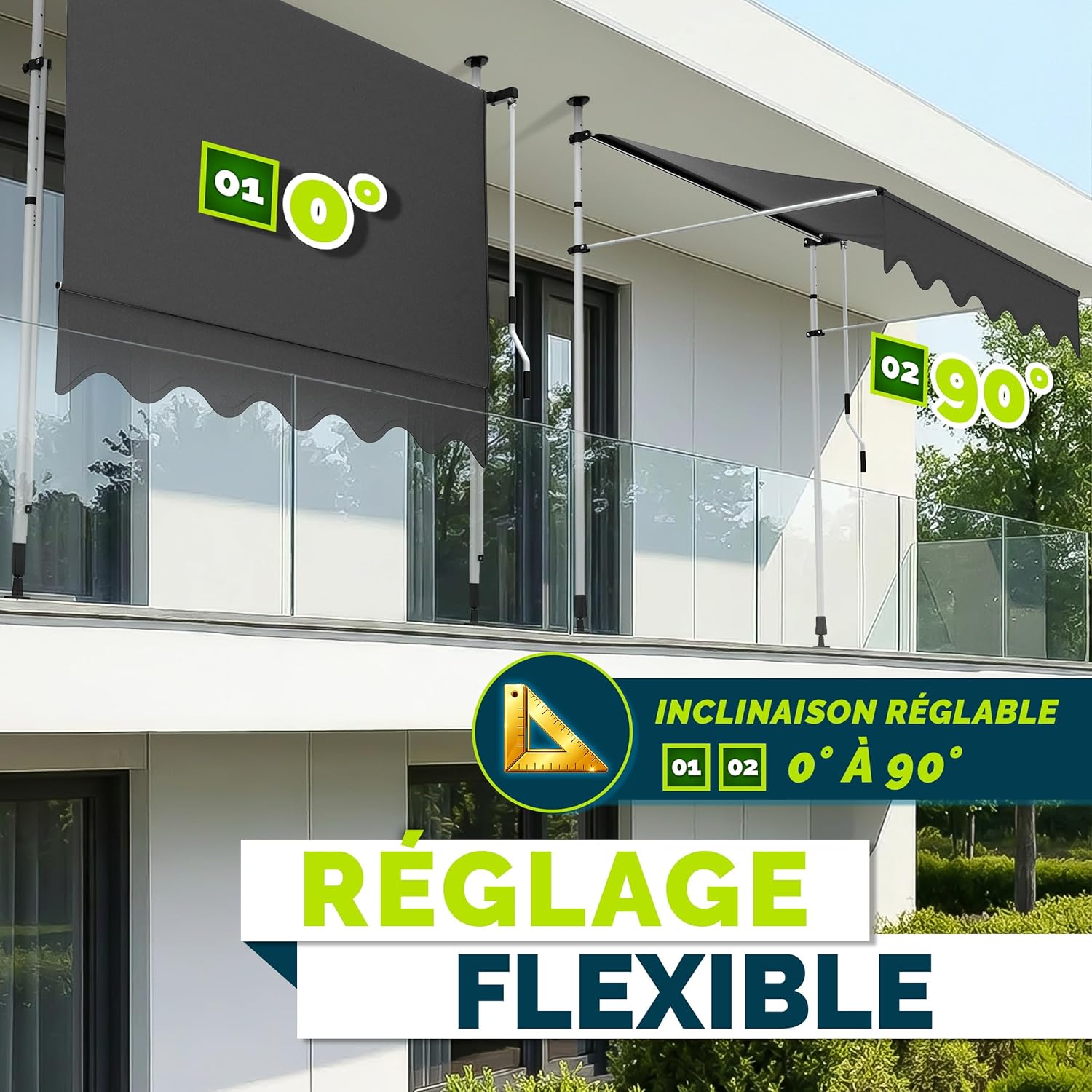 Thumbnail 1 de Tillvex Store Banne Manuel rétractable avec manivelle — Marquise de balcon 350 cm Gris