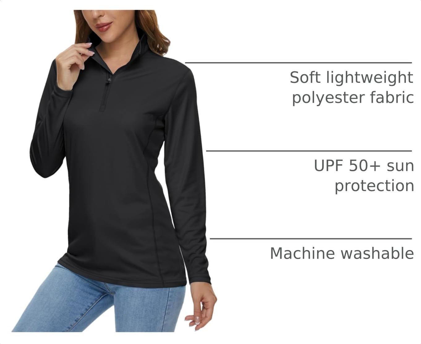 Detalle 2 de MAGCOMSEN Women's UPF 50+ Quarter-Zip Long-Sleeve Golf Shirt