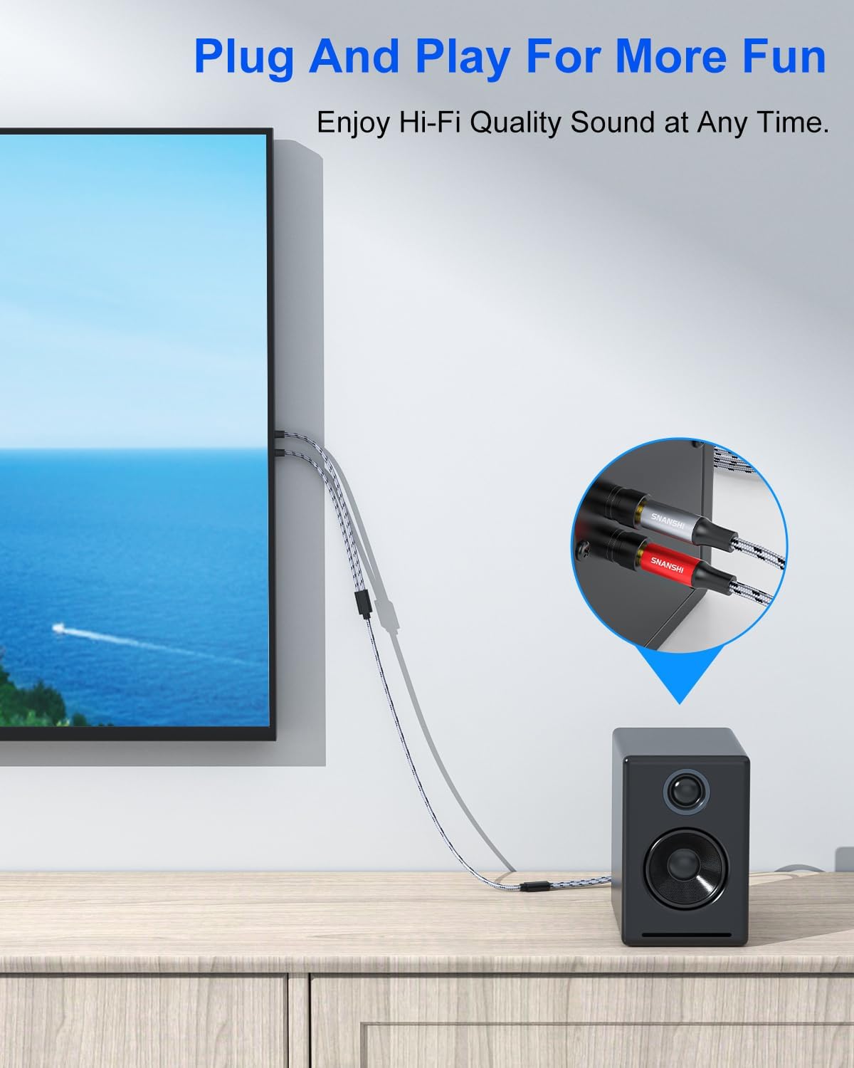 Thumbnail 6 de SNANSHI Nylon Braided 15ft RCA to RCA Audio Cable (2RCA to 2RCA) with Gold-Plated Connectors