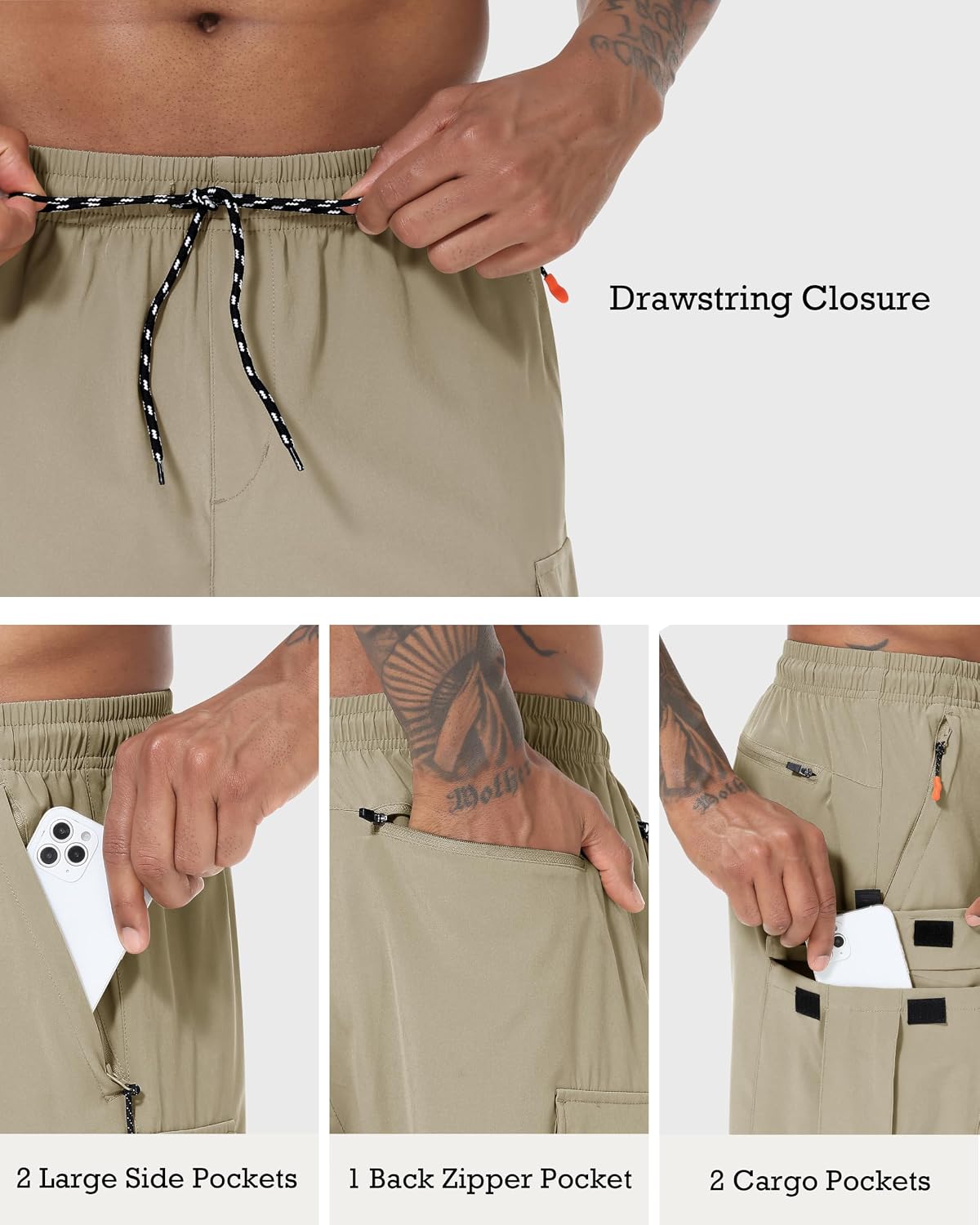 Detalle de INNERBUT Men's Cargo Shorts, Quick-Dry Stretch Fabric, 5 Pockets