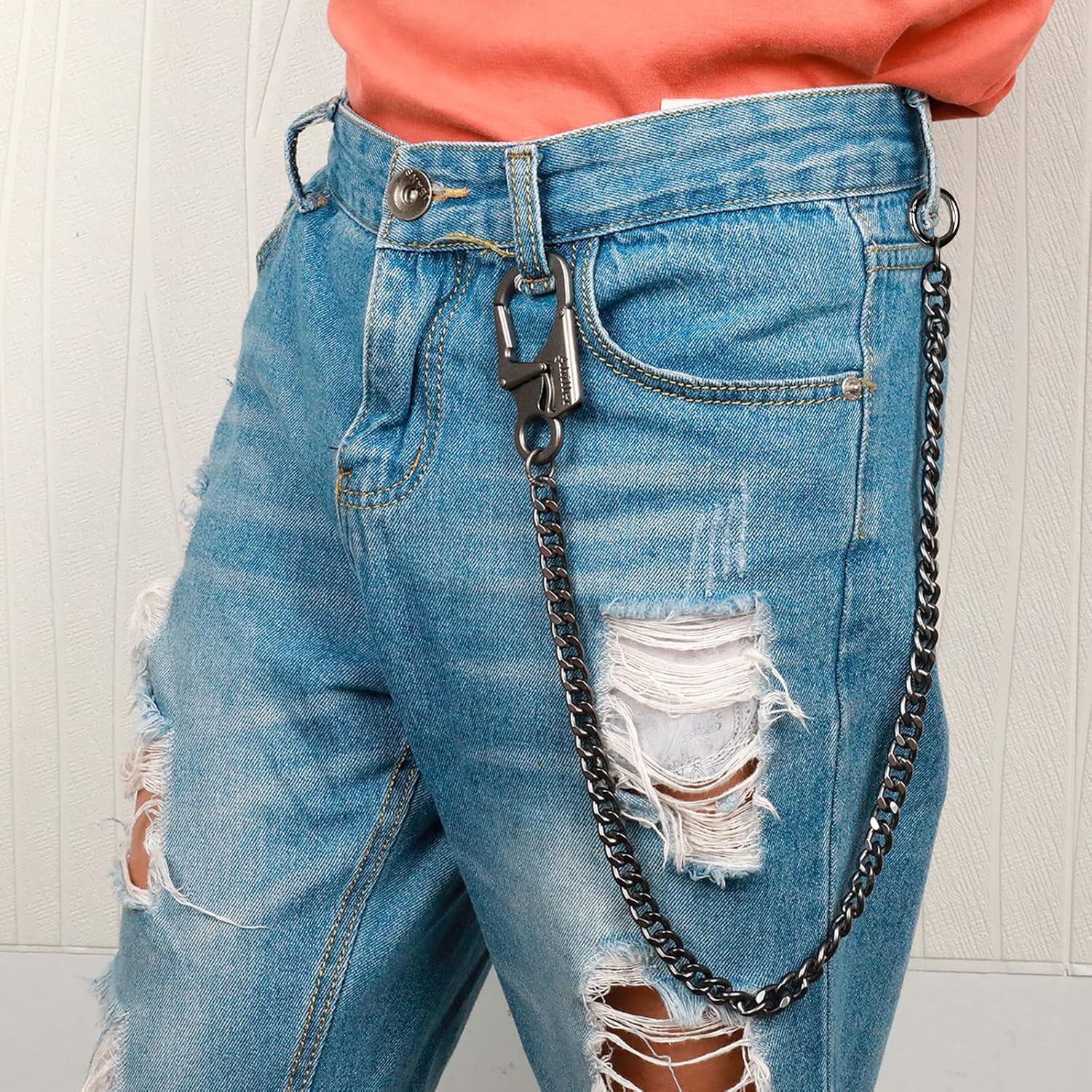 Detalle de Ahiller Chaîne de Portefeuille pour Homme – mousqueton renforcé et chaîne en acier inoxydable, Gris acier QK-1P