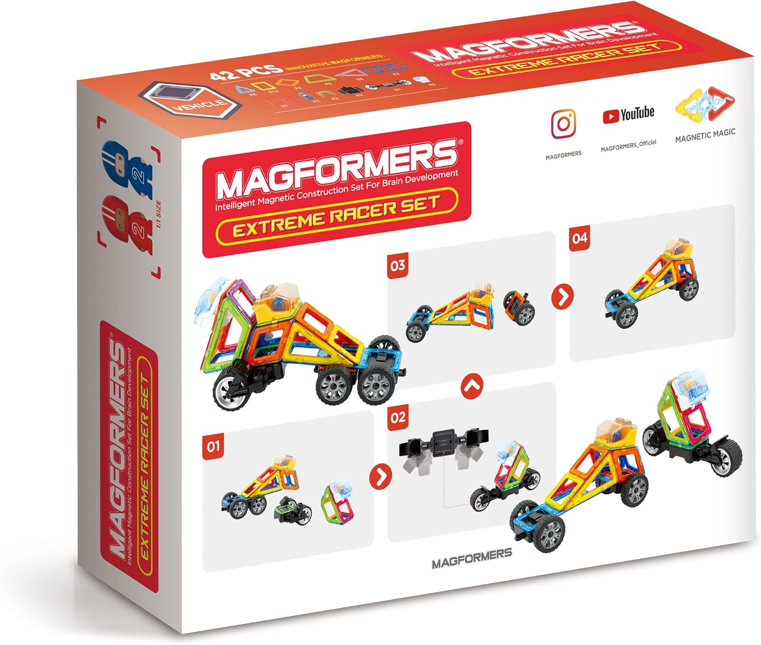 Detalle 2 de MAGFORMERS Extreme Racer Set 279-11 – magnetyczny zestaw pojazdów, 42 elementy
