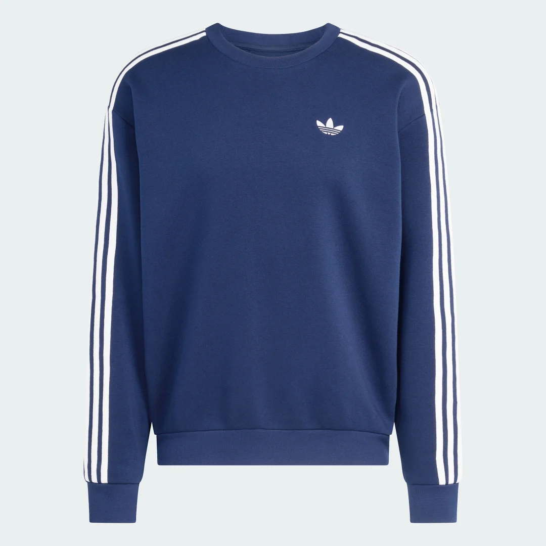Detalle 2 de Sudadera de cuello redondo holgada Adidas Adicolor 3 Stripes en azul