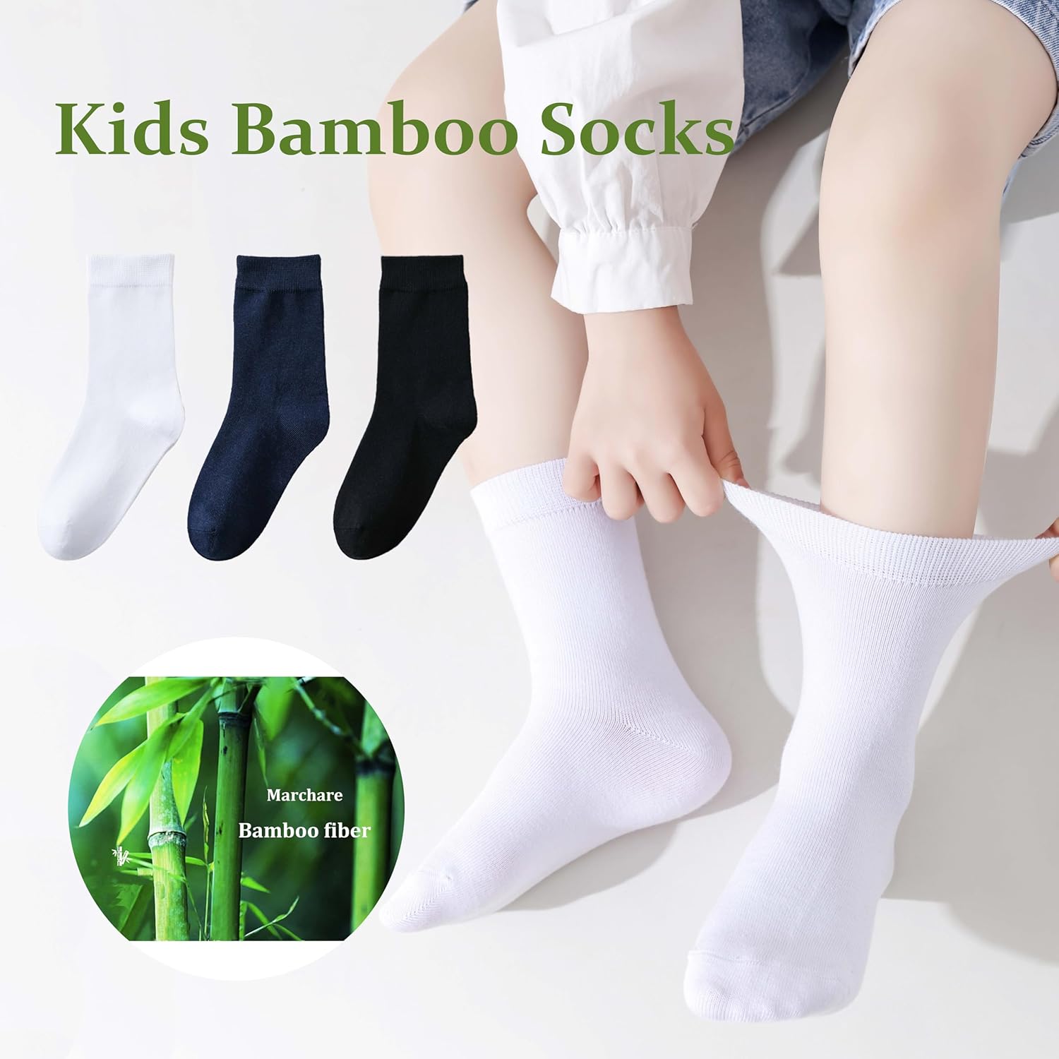 Detalle de Marchare Kids Seamless Crew Socks – Black, White, Navy (Calf Length)