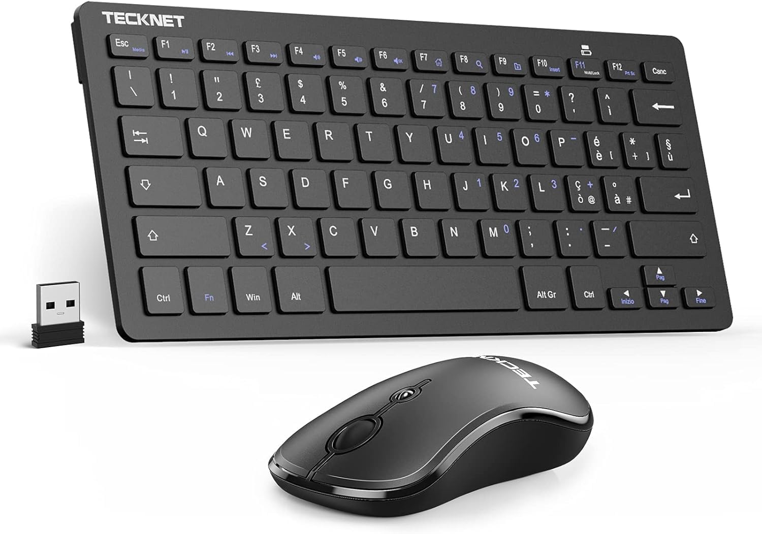 Detalle de TECKNET Set Tastiera e Mouse Wireless 2.4G Silenzioso con Ricevitore Nano USB – layout Italiano