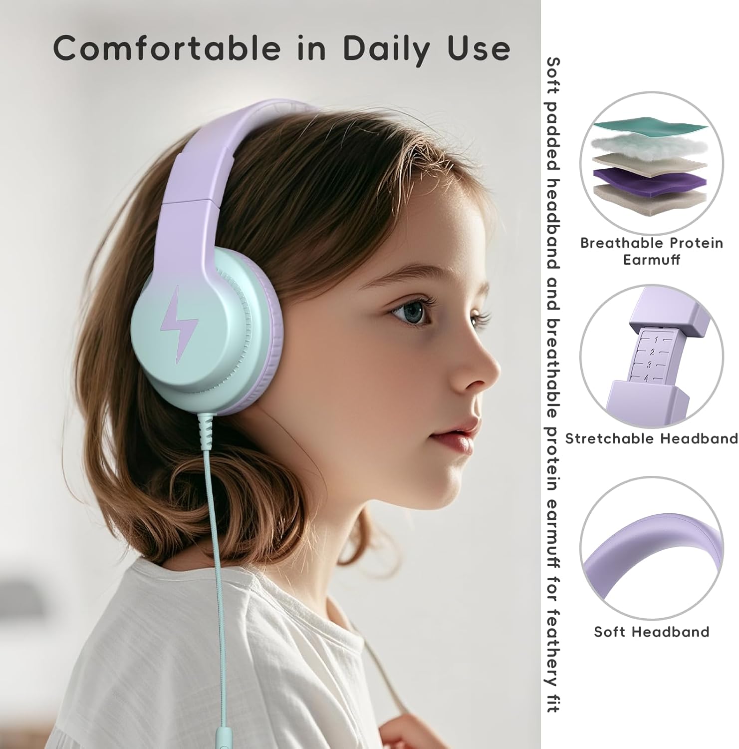 Thumbnail 5 de Candy Bila Kinder-Kopfhörer mit Kabel (85/94 dB) und HD-Mikrofon, Over-Ear, faltbar – Lila Farbverlauf