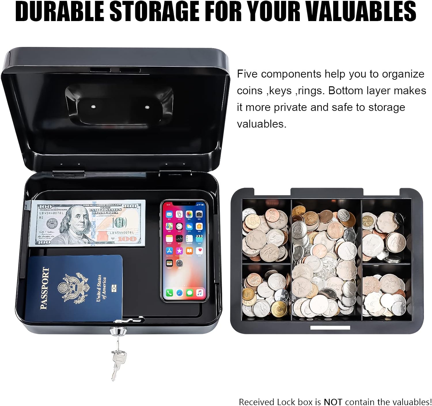 Detalle 2 de KYODOLED GT-CBK-L-BLACK Cash Box with Removable Tray and Key Lock