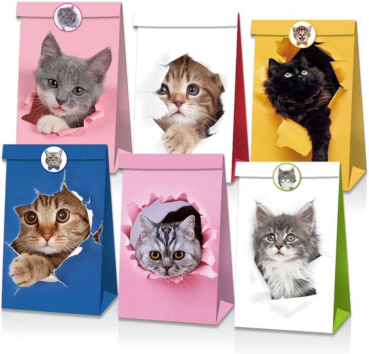 Detalle 2 de COSFAN kattenfeestzakjes van kraftpapier met 3D-print en stickers