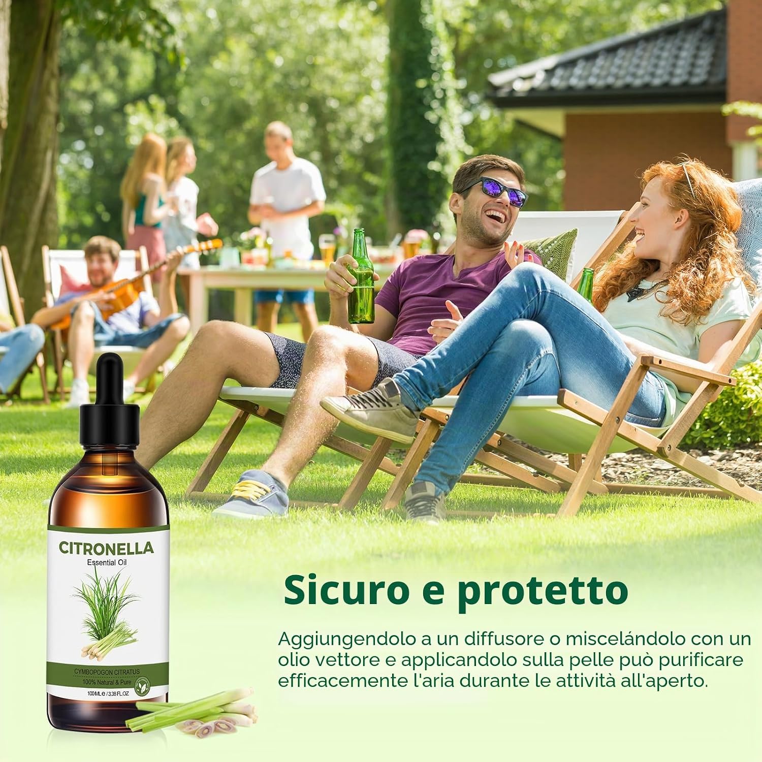 Detalle de Olio di citronella 100 ml puro – olio essenziale per diffusori, massaggi e DIY