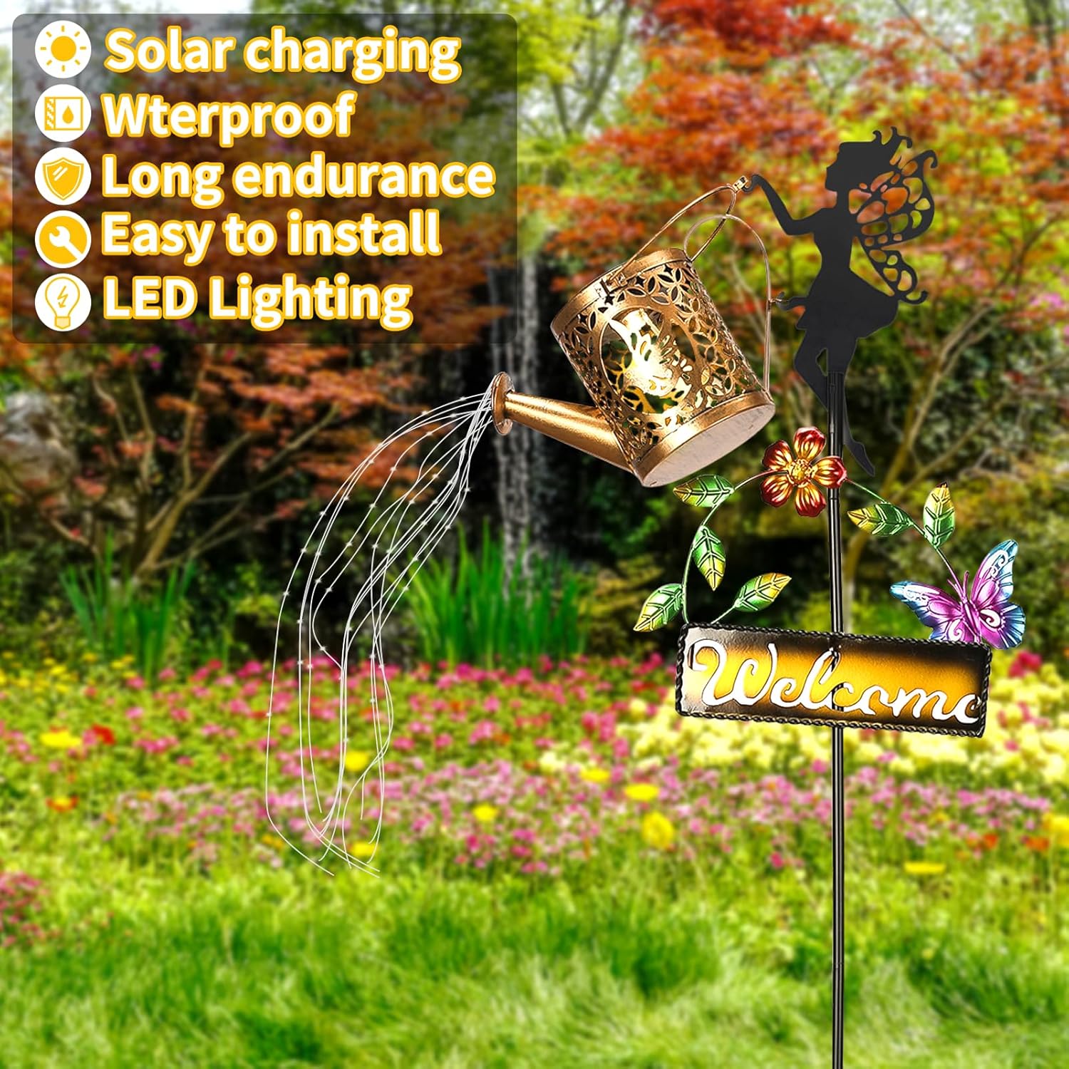 Detalle de ZKLiLi Solar Hummingbird Watering Can Garden Gift with Lights (Waterproof, 8 Lighting Modes)