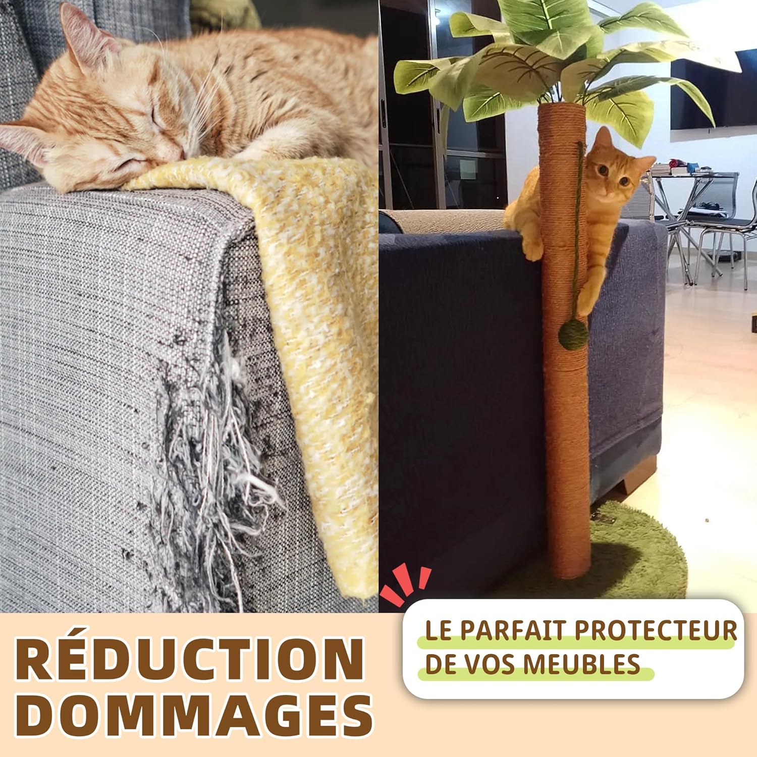 Thumbnail 1 de Meowoou Griffoir pour chat d’intérieur 84 cm avec corde en sisal et balle suspendue