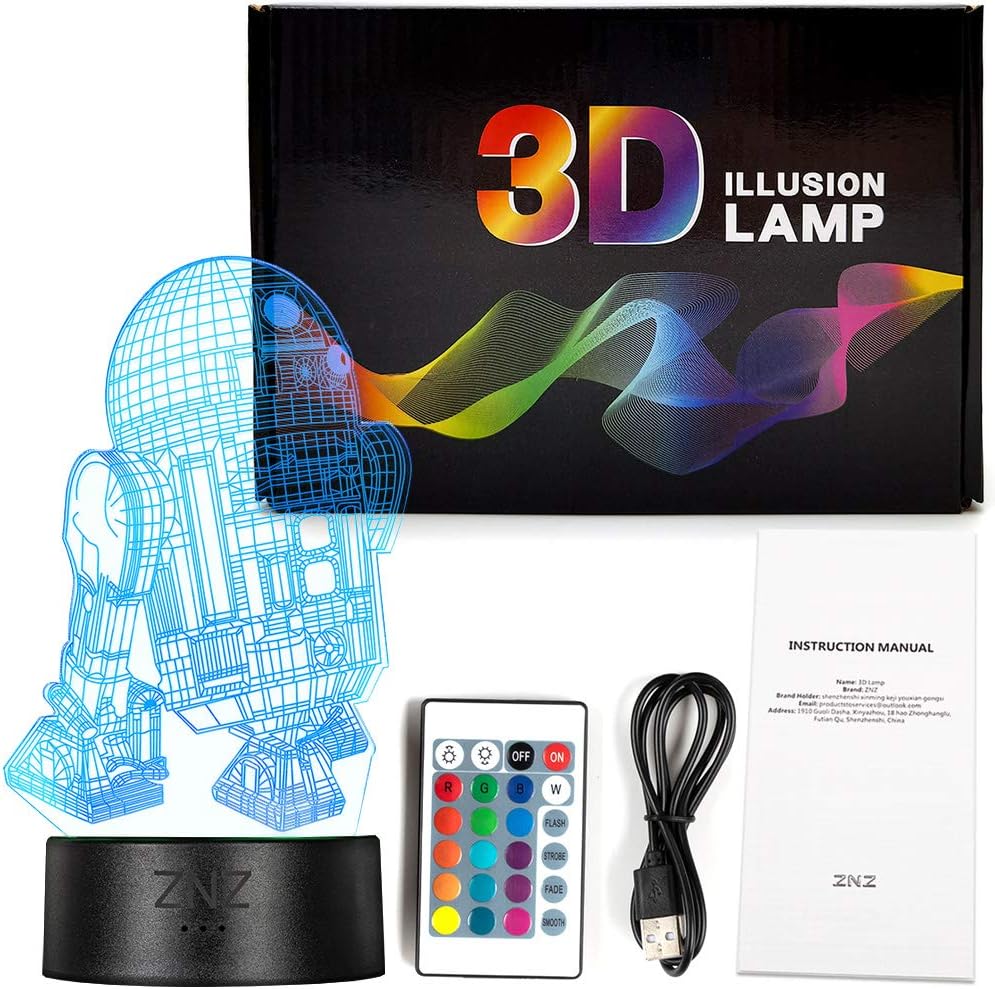 Thumbnail 6 de ZNZ 3D Lamp LED Illusion Night light (5-R2D2) with remote, smart touch & 16 colour modes