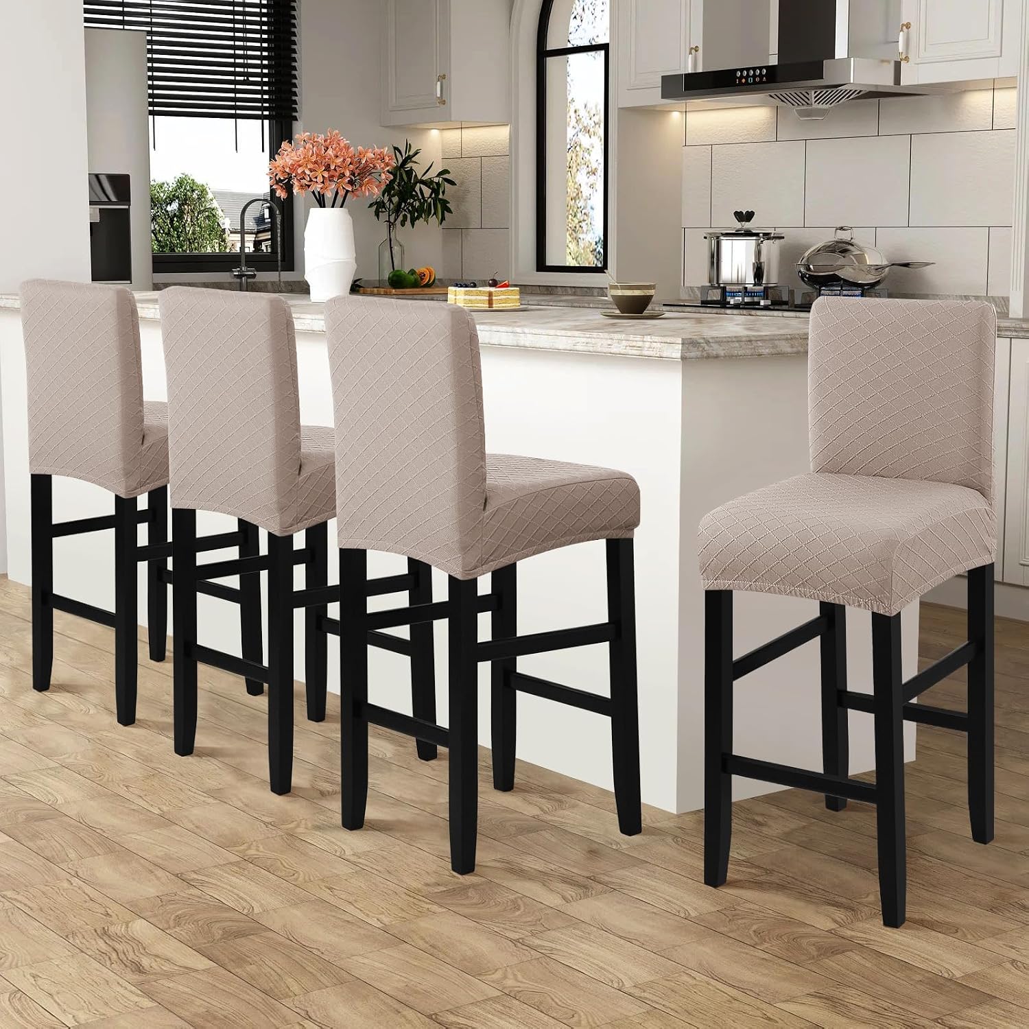 Detalle 2 de Fuloon vattentäta barstolsöverdrag med ryggstöd, 4-pack i kaki