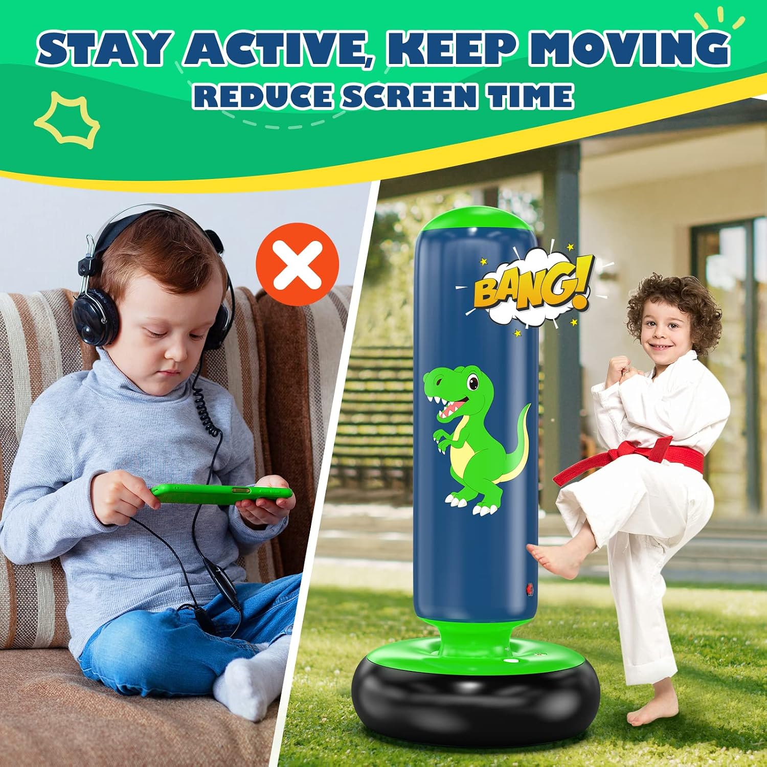 Detalle de QPAU 48 Inch Inflatable Punching Bag for Kids đ„