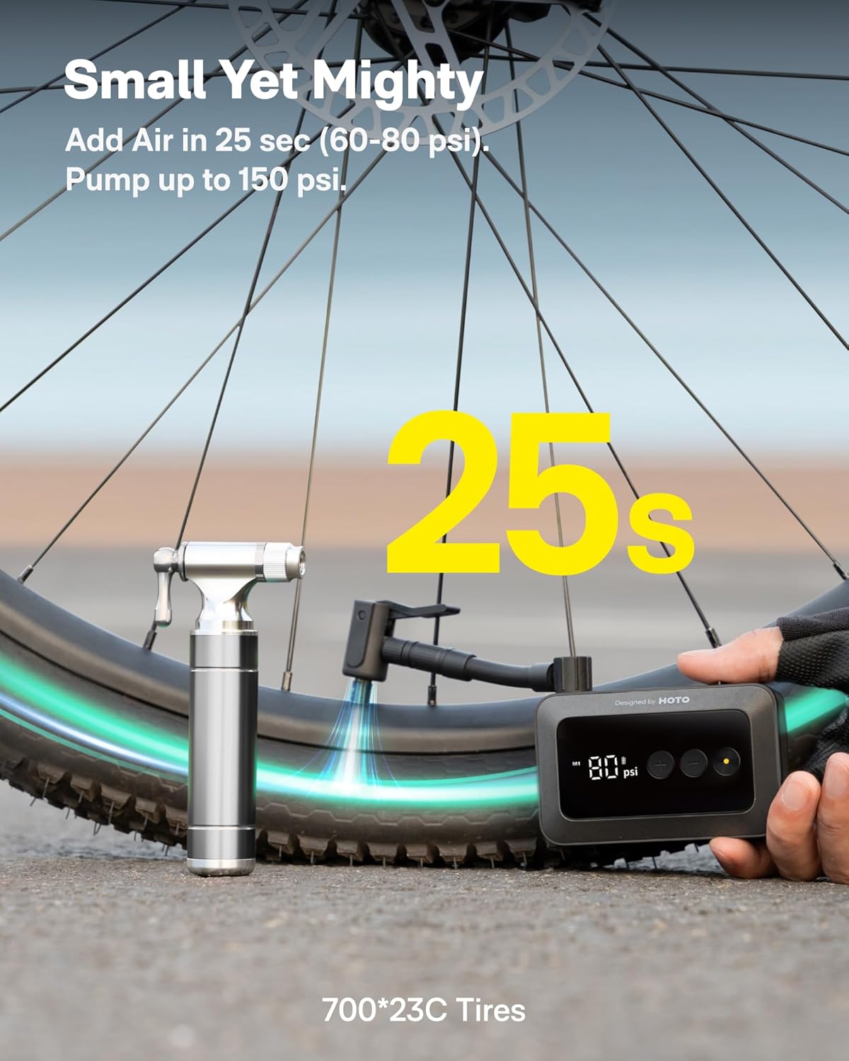 Detalle de HOTO Mini Bike Tire Pump 150 PSI electric pump