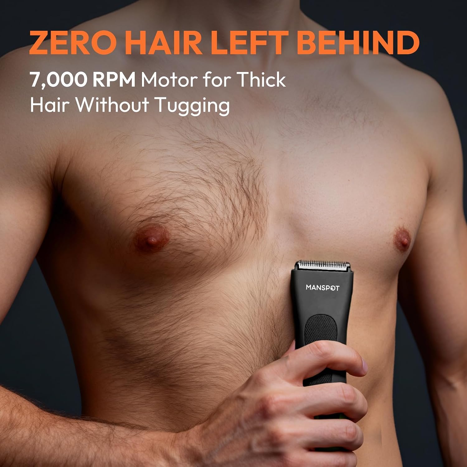 Detalle de MANSPOT Body Hair Trimmer for Men – Hypoallergenic Ceramic Blade, IPX7 Wet/Dry Groomer with 4 Guide Combs