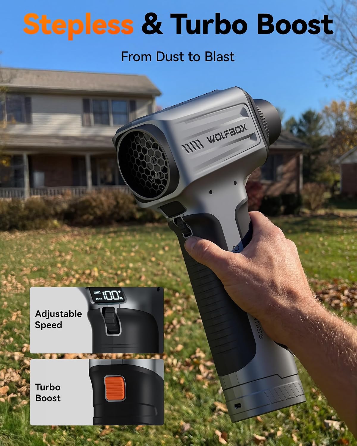 Detalle 1 de WOLFBOX Cordless Leaf Blower MF500Pro