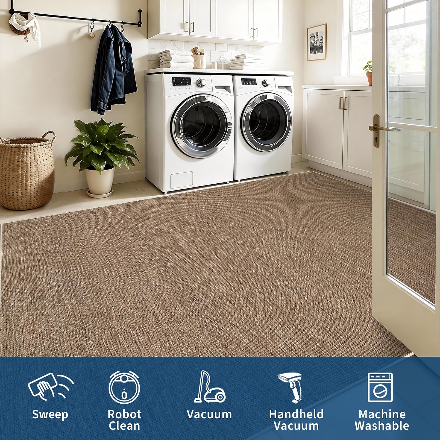 Detalle 2 de GarveeHome Solid Rug Tan 5x7 Area Rug, Washable Low-Pile Polyester