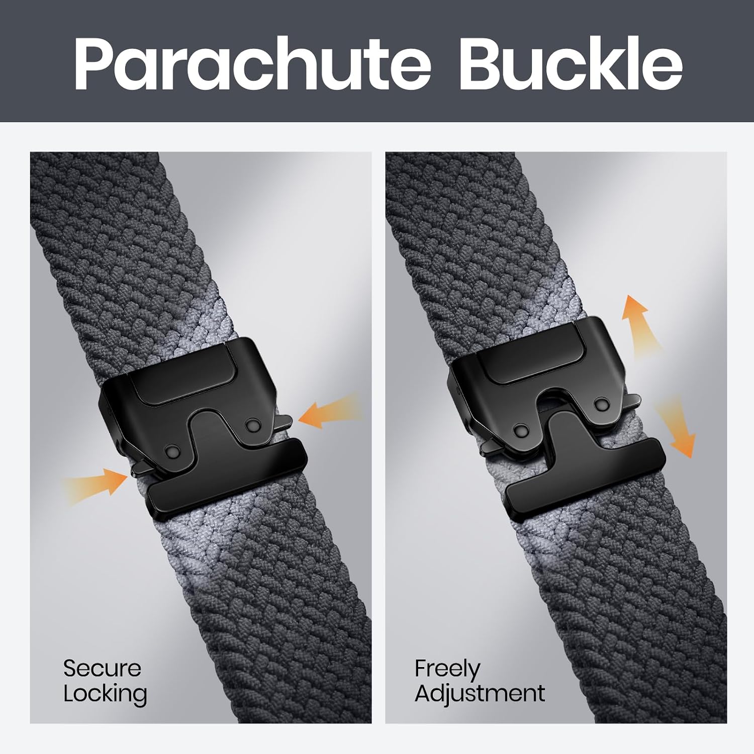 Detalle de Joehwerr 18mm Braided Stretch Nylon Sport Strap with Parachute Buckle (Grey) for compatible Garmin and vivoactive models