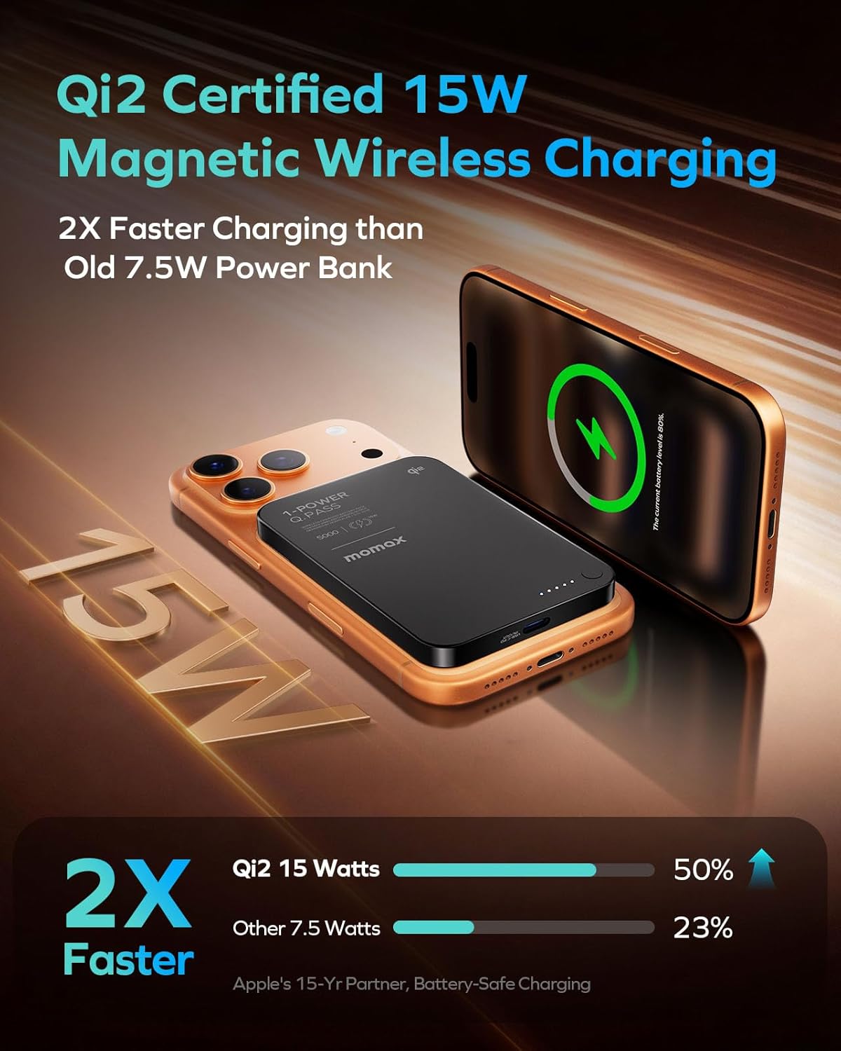 Thumbnail 1 de MOMAX Qi2 Certified MagSafe Wireless Power Bank 5000mAh (15W) – Slim, Lightweight and Low-Temp Tech