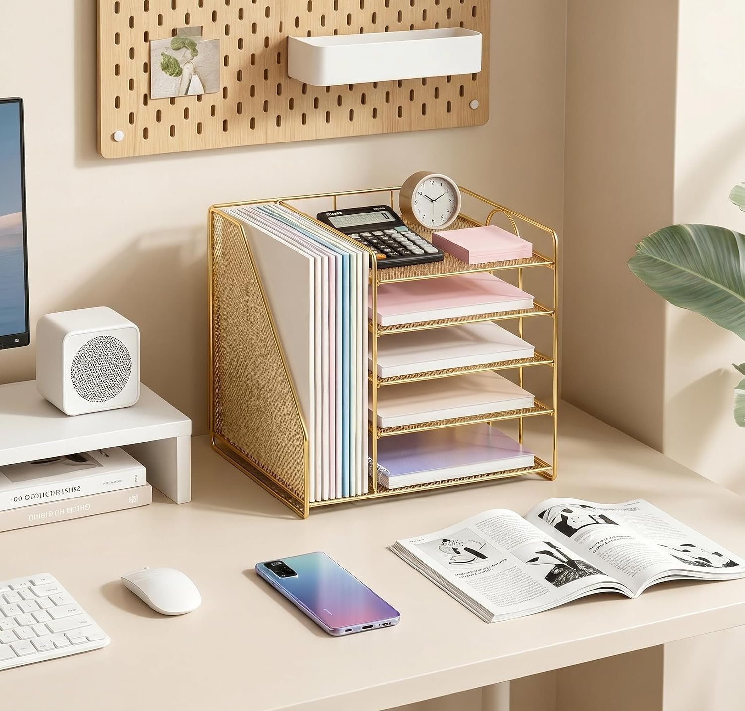 Detalle 2 de OPNICE Desk Organizer 5-Tier Metal Letter Tray, Gold