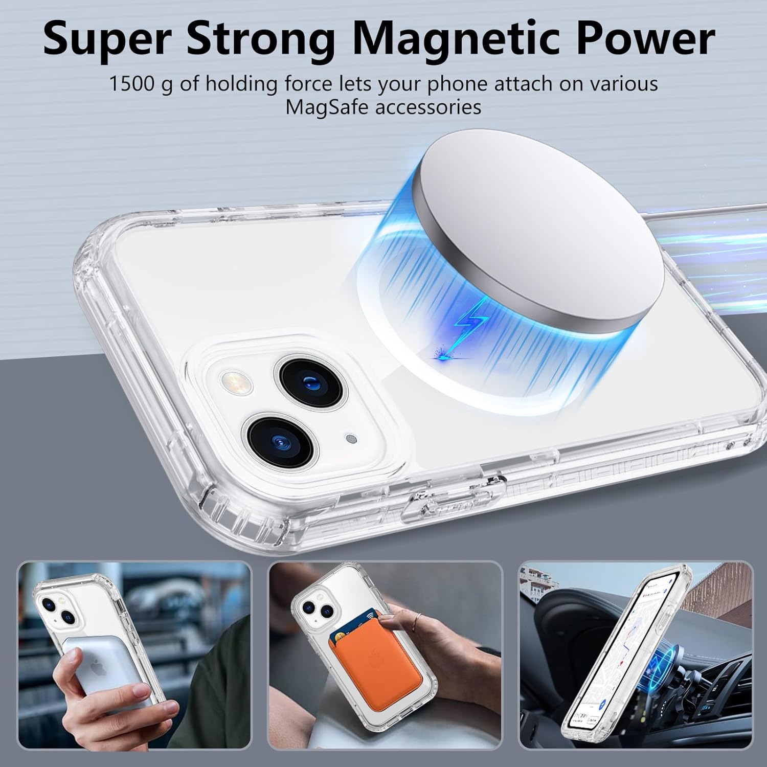 Thumbnail 2 de XTCASE Coque iPhone 14 magnétique compatible MagSafe transparente avec protection d’écran intégrée
