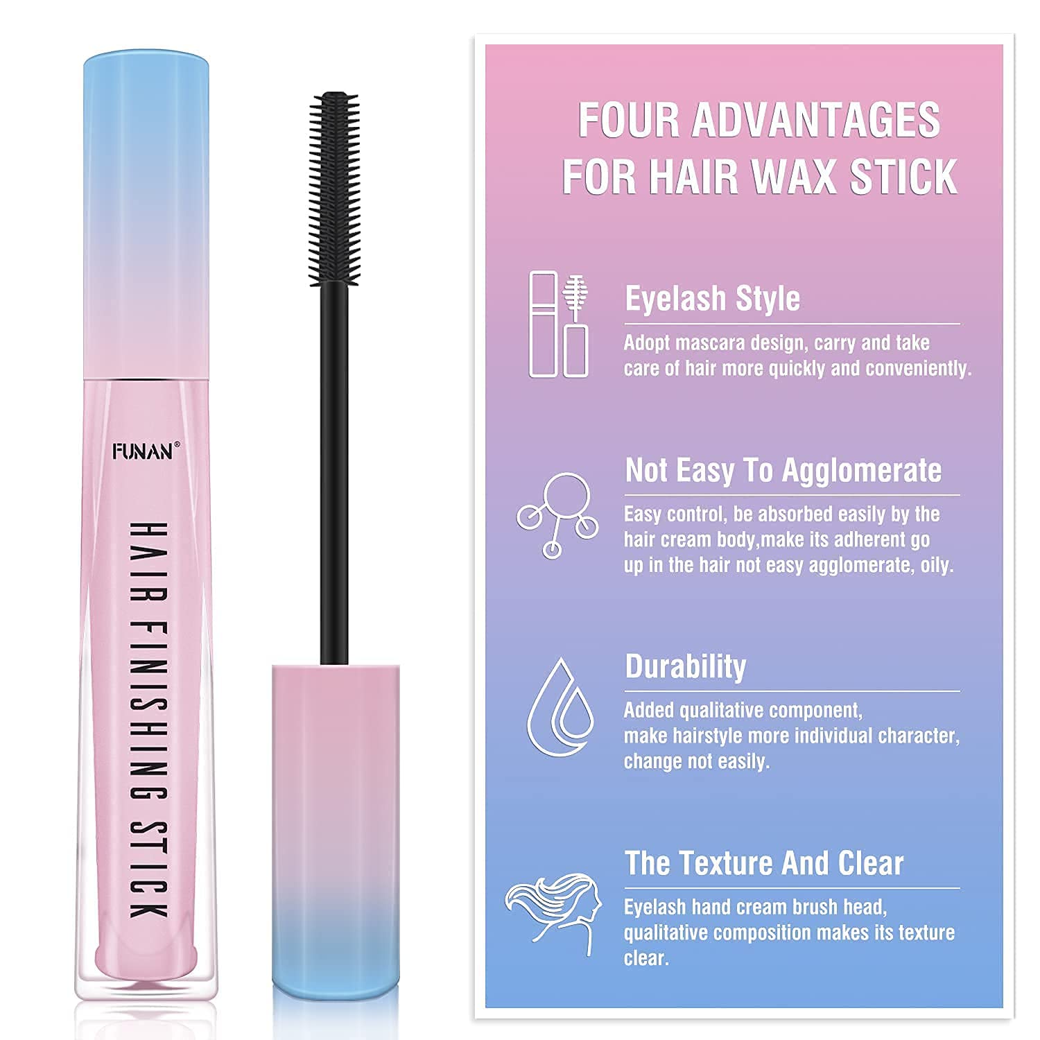 Detalle 2 de FUNAN Hair Finishing Stick 2-Pack, Travel-Size Flyaway Wand