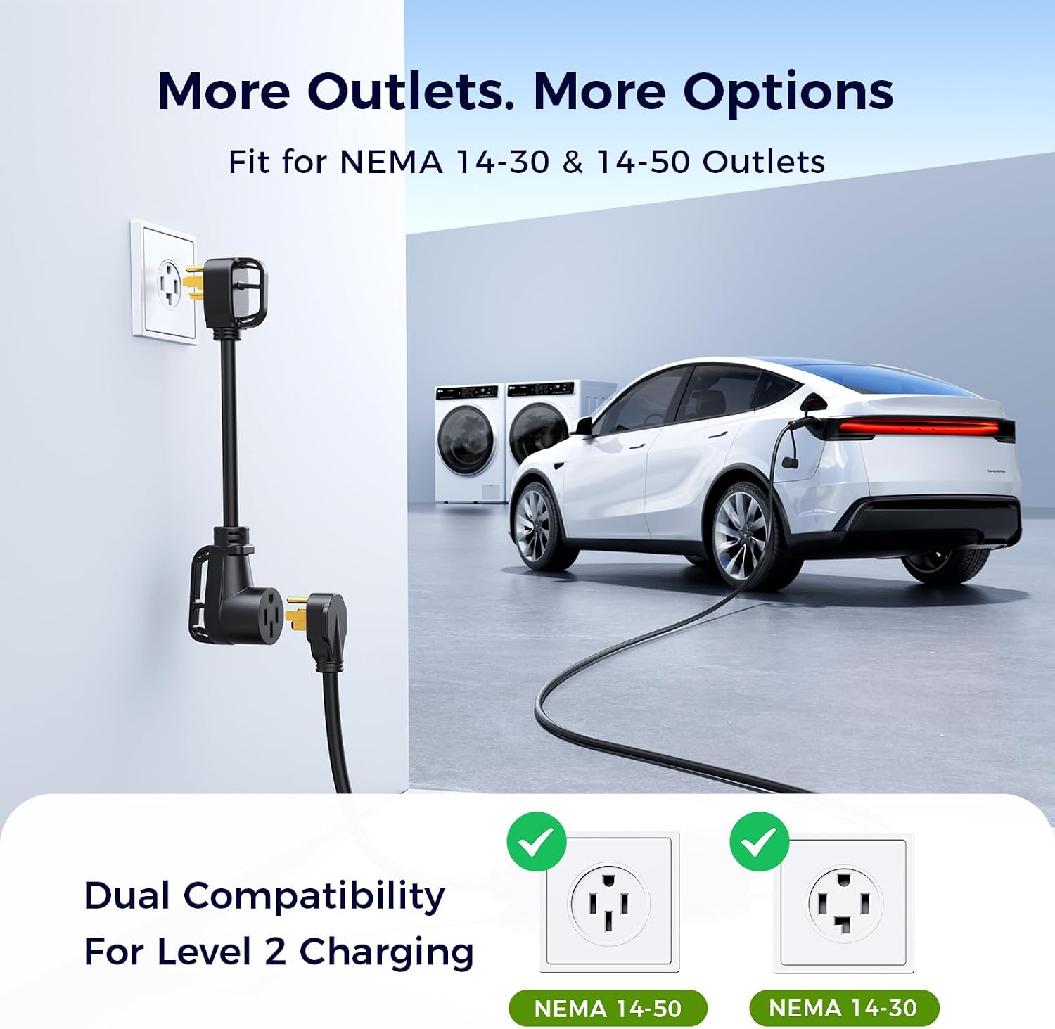 Thumbnail 2 de Grasside Carbon Fiber Level 2 Tesla Charger: 24A Adjustable, Dual Outlet Compatibility, 21ft Cable