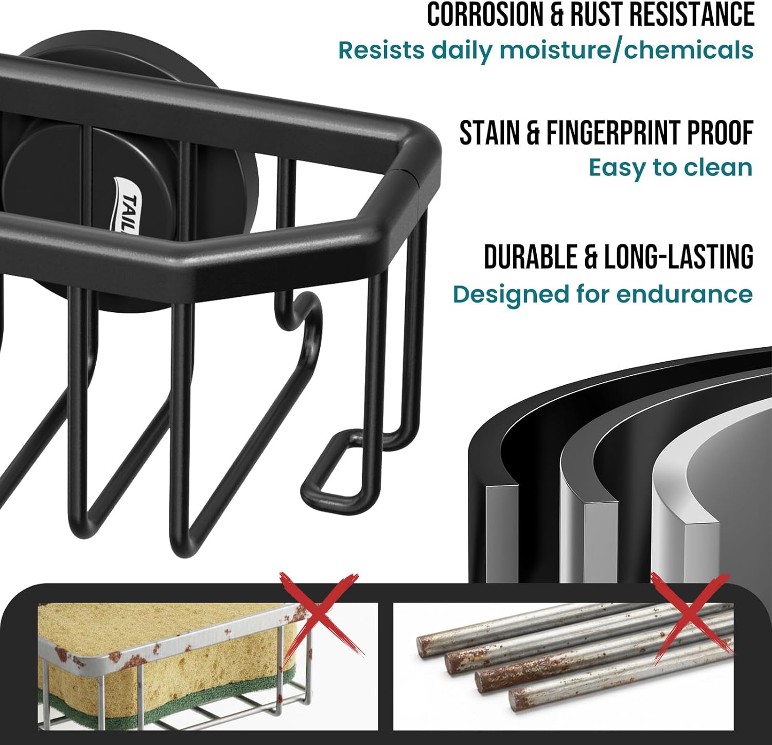 Thumbnail 4 de TAILI Portaspugne con ventosa per lavello cucina, in alluminio nero opaco