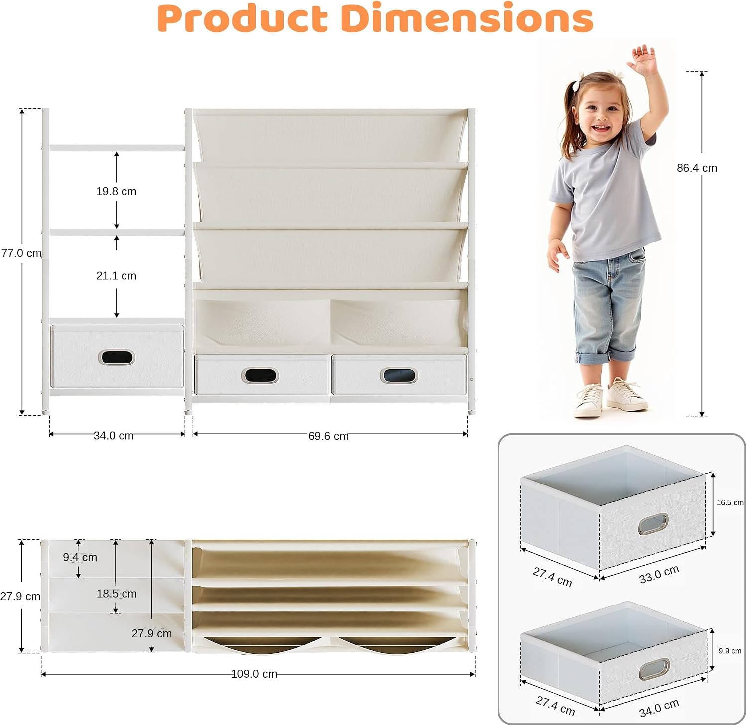 Detalle 2 de POZILAN SJ08 Kids’ Bookshelf and Toy Organizer, 3 Drawers, 3-Tier Shelf