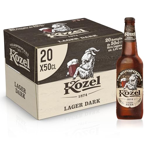 Kozel Birra Lager Dark in cassa da 20 bottiglie da 50 cl – 10 L, gusto morbido e rinfrescante