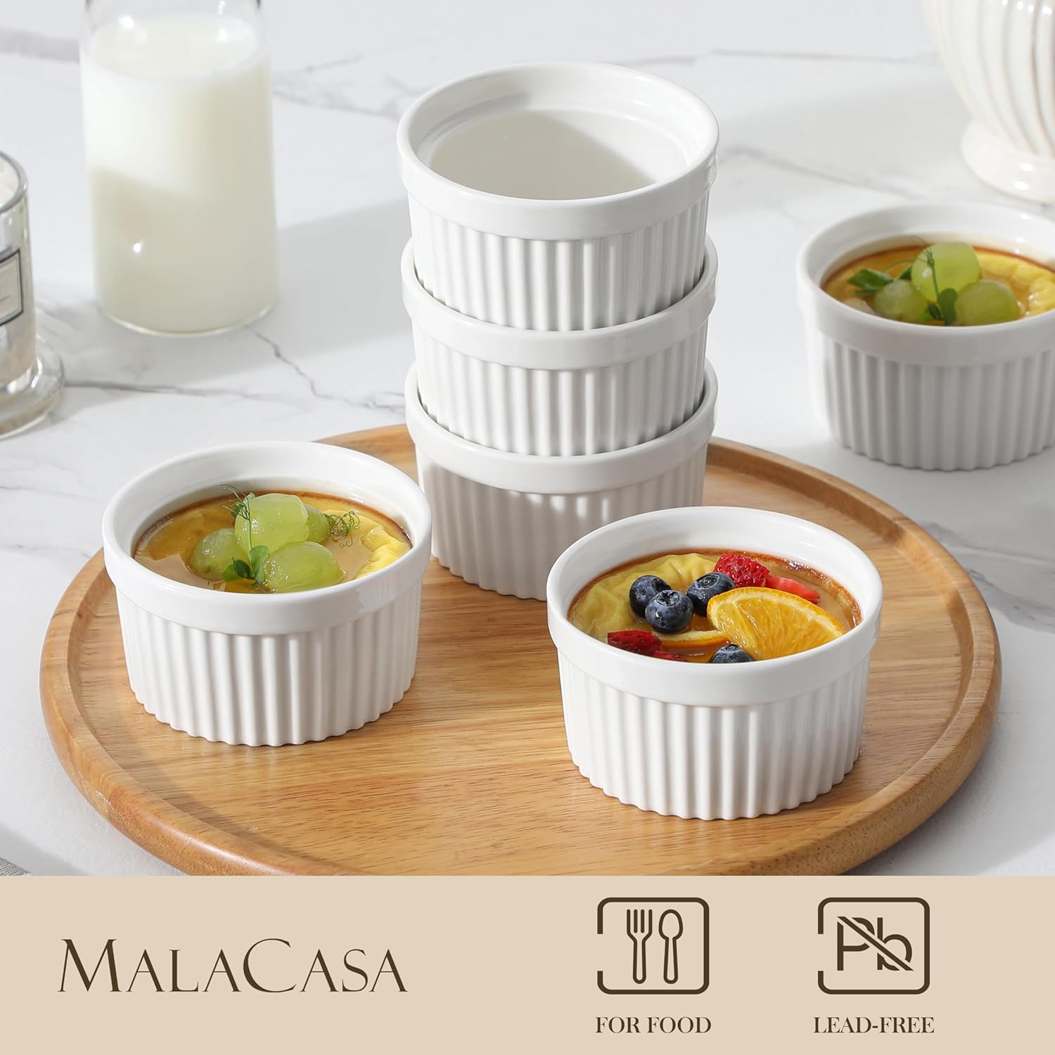 Detalle de MALACASA 8 oz Oven Safe Porcelain Ramekins – Set of 6 (RAMEKIN-DISH)