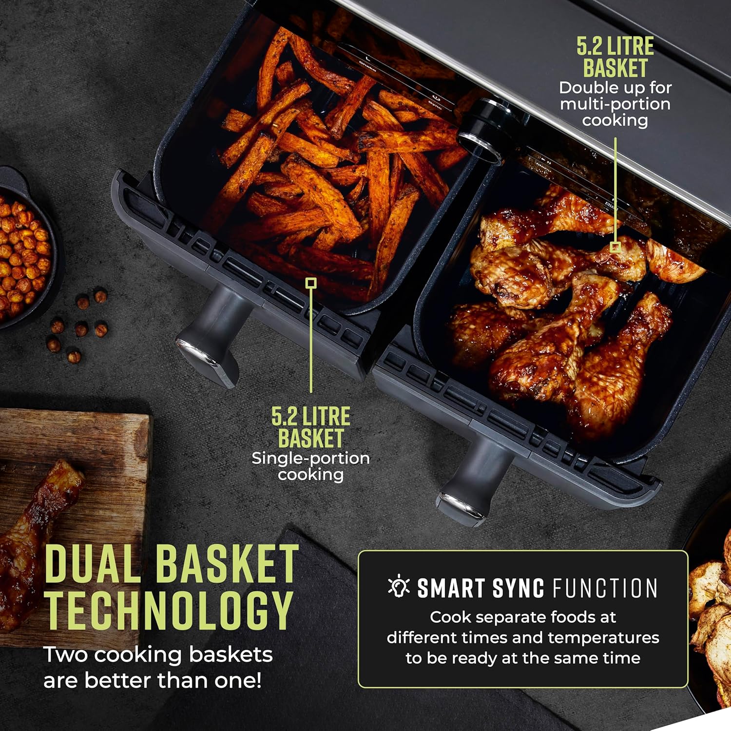 Thumbnail 2 de Tower T17138 Vortx Elite 10.4L Dual Basket Air Fryer with Sync Finish, 1700W