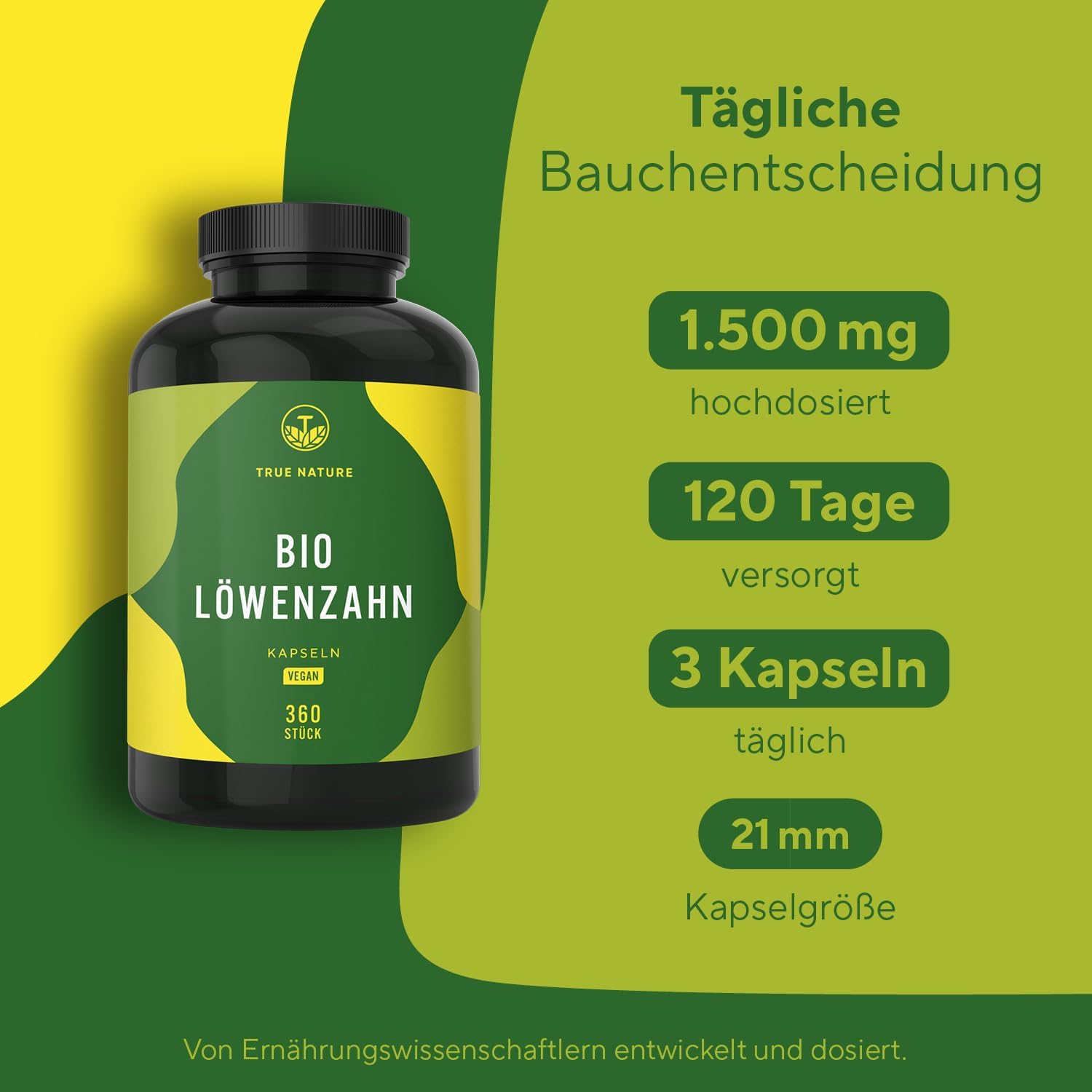 Detalle 2 de BIO Löwenzahn - 360 Kapseln, 1500 mg Löwenzahnwurzelextrakt (10:1) – vegan, laborgeprüft