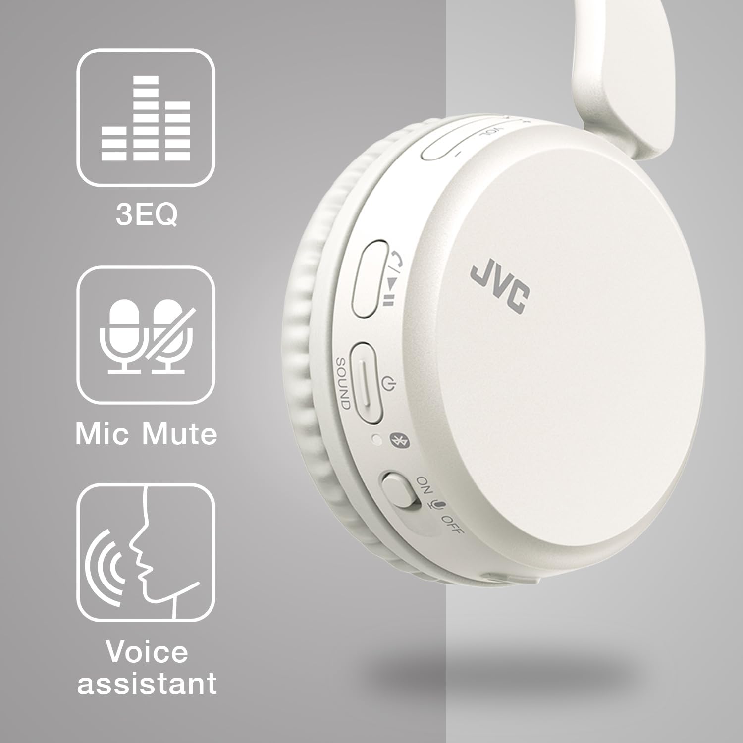 Detalle 2 de JVC HA-Z37W-W Bluetooth On-Ear Headphones: Deep Bass, 35h Battery, Multi-Point, White