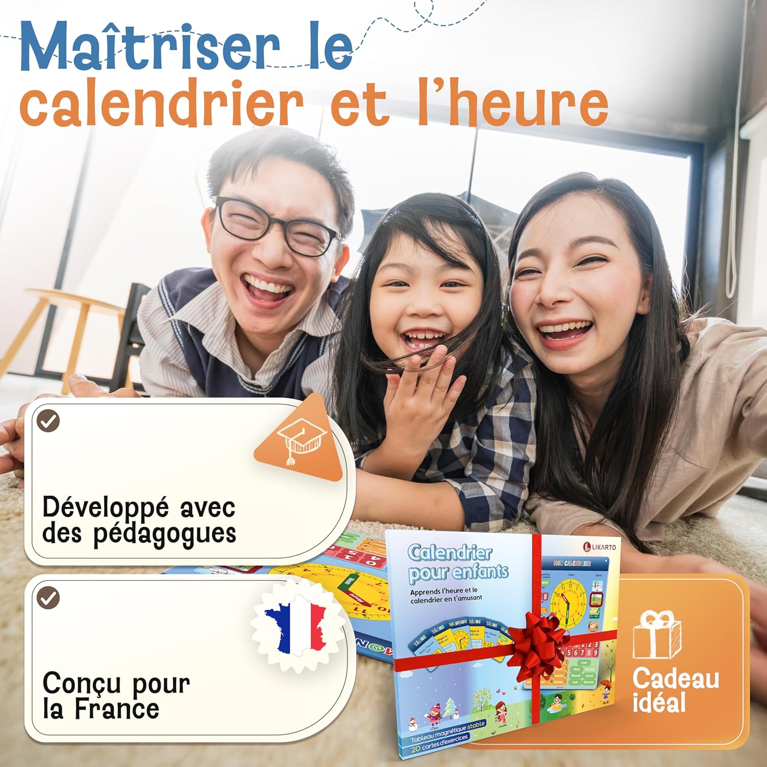 Thumbnail 5 de LIKARTO Mon Premier Calendrier – Jeu Éducatif Magnétique pour Enfants (42x32 cm) avec 36 aimants & 20 cartes d’exercices, Horloge et Station Météo