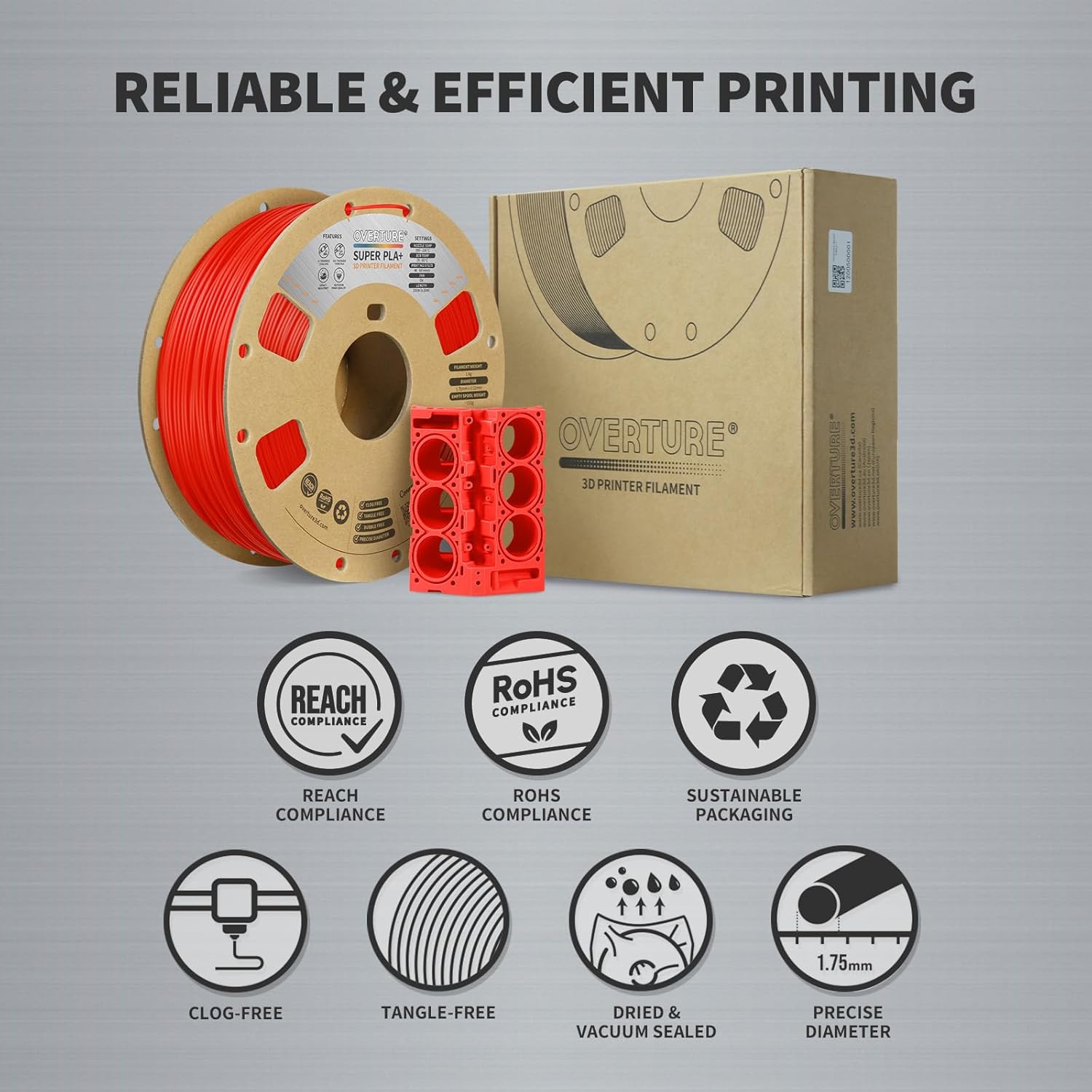 Thumbnail 6 de Overture Super PLA+ Filament 1.75mm – Toughness Enhanced, 1kg (Red)