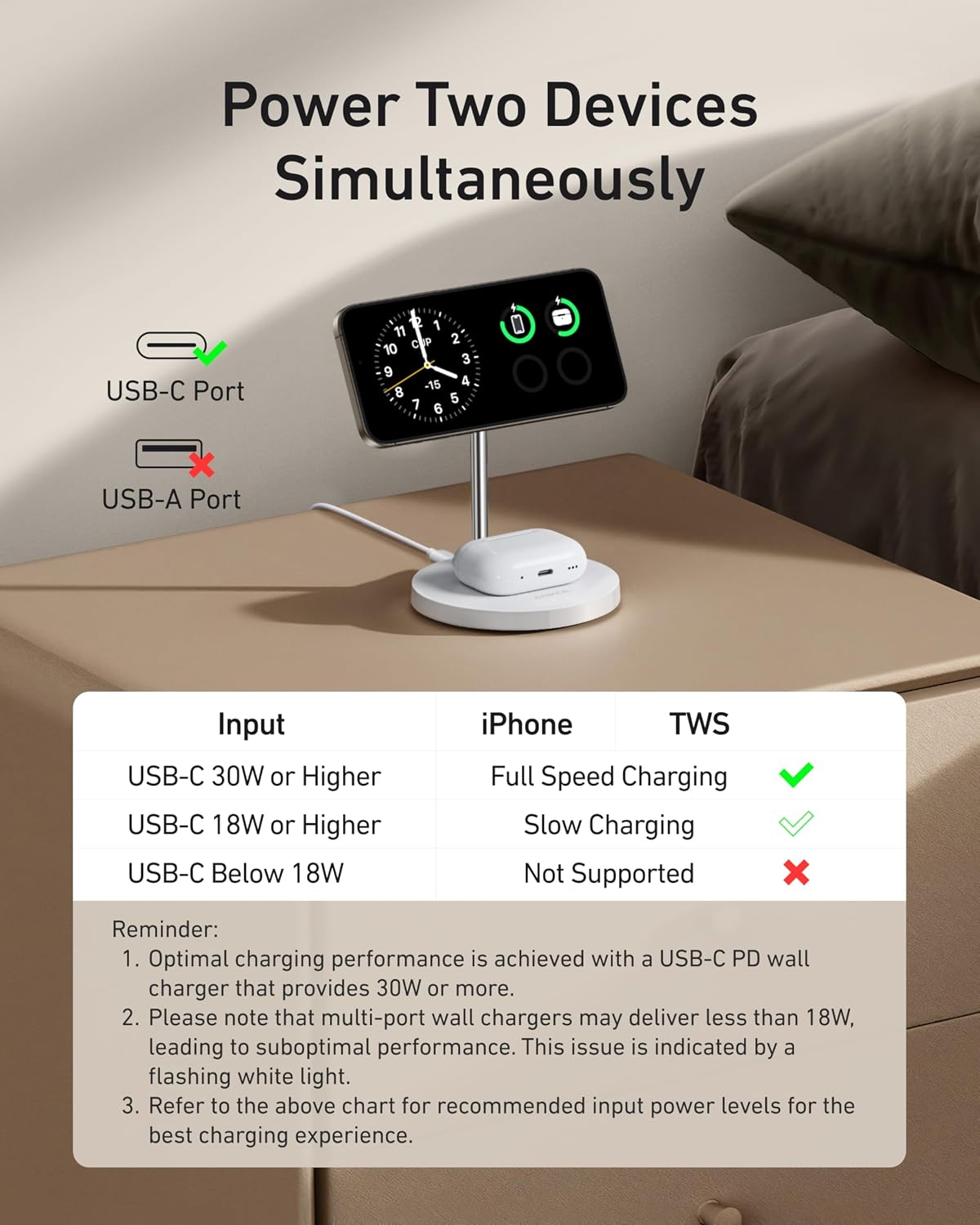 Detalle de Anker MagGo 15W MagSafe Ladegerät 2-in-1 – Induktive Ladestation mit 45°/360° Verstellung