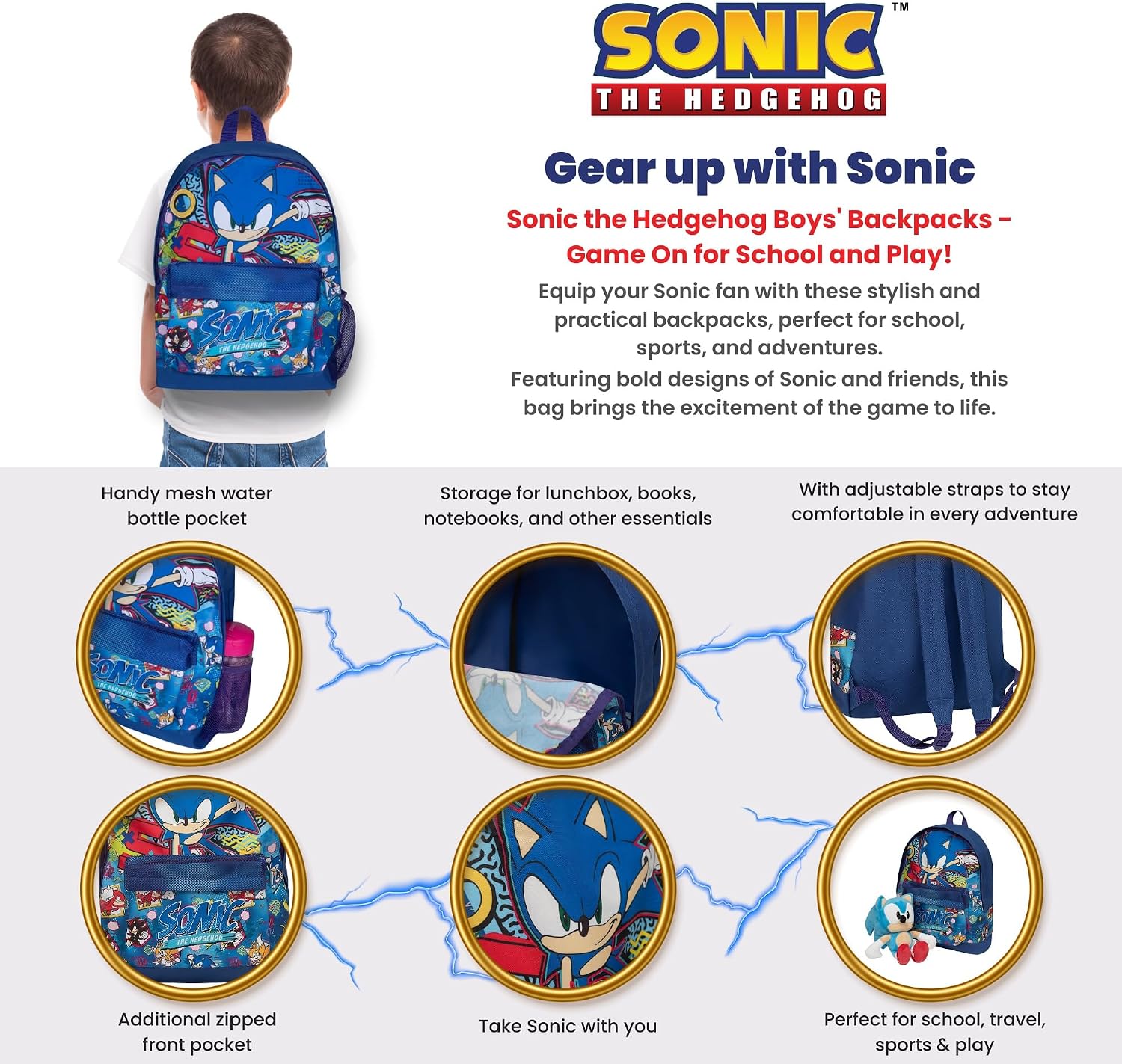 Thumbnail 3 de Sonic The Hedgehog Kids Backpack – Premium Multicolour School Rucksack