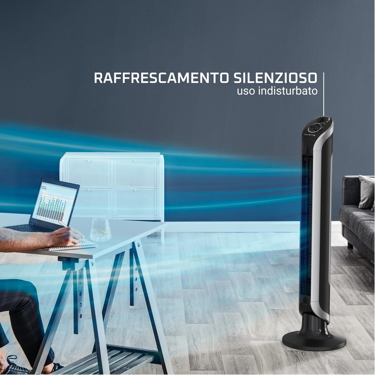Detalle de Rowenta Eole Infinite: ventilatore a torre potente e silenzioso, 180° di oscillazione
