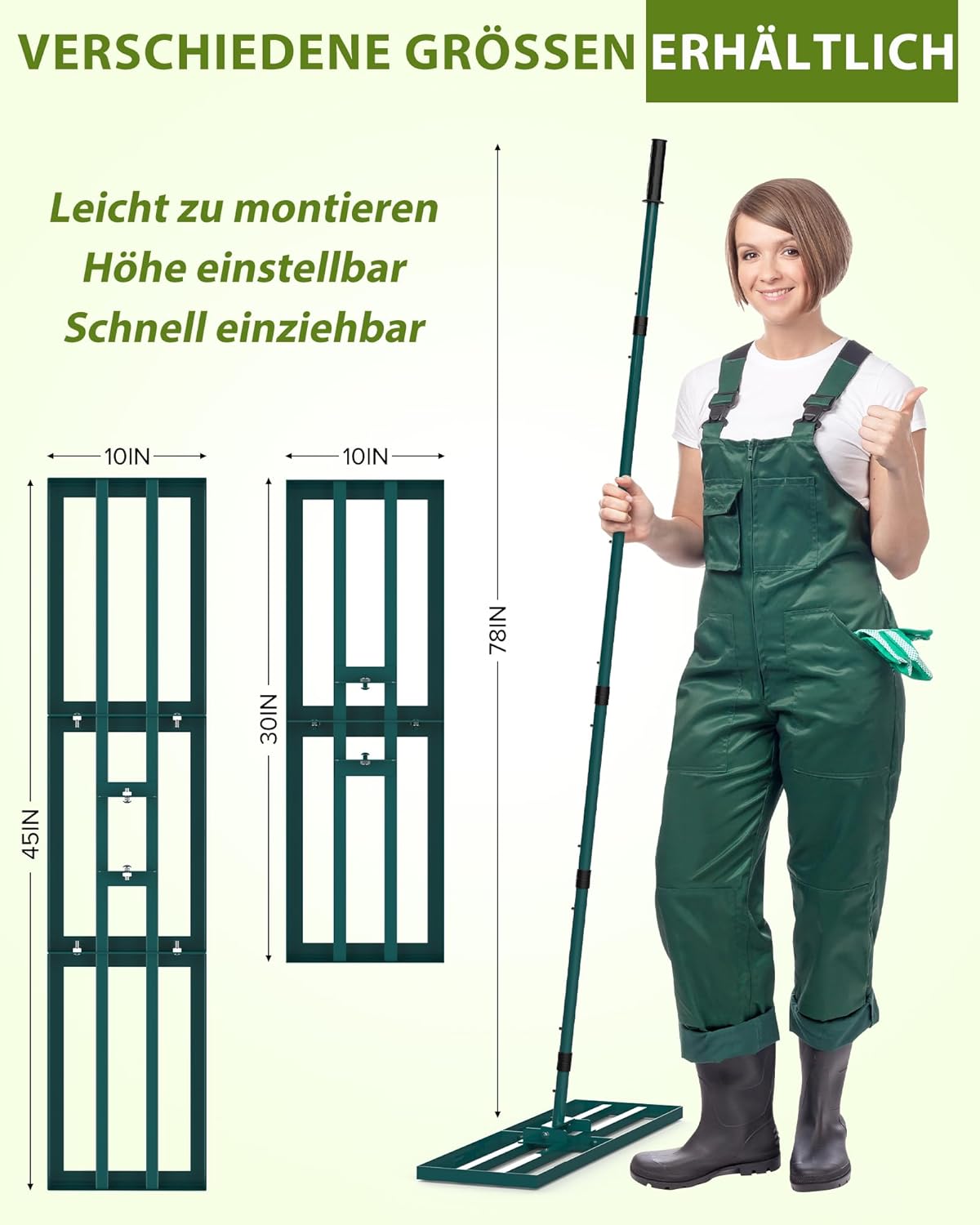Detalle de Rasen Rakel 76×25 cm – Nivellierrechen mit verstellbarem Stab und ergonomischem Griff