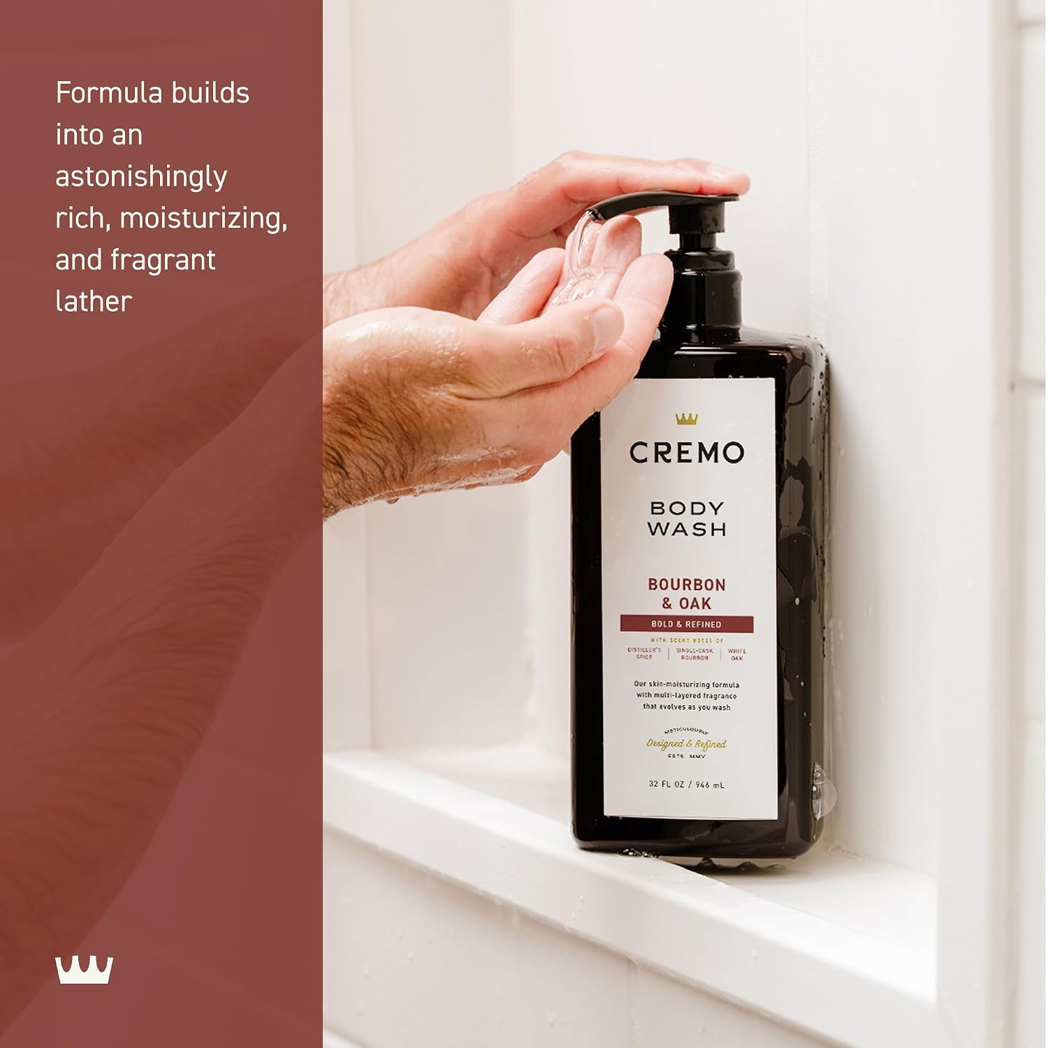 Detalle 2 de Cremo Bourbon & Oak Body Wash for Men, 32 fl oz, Rich Lather