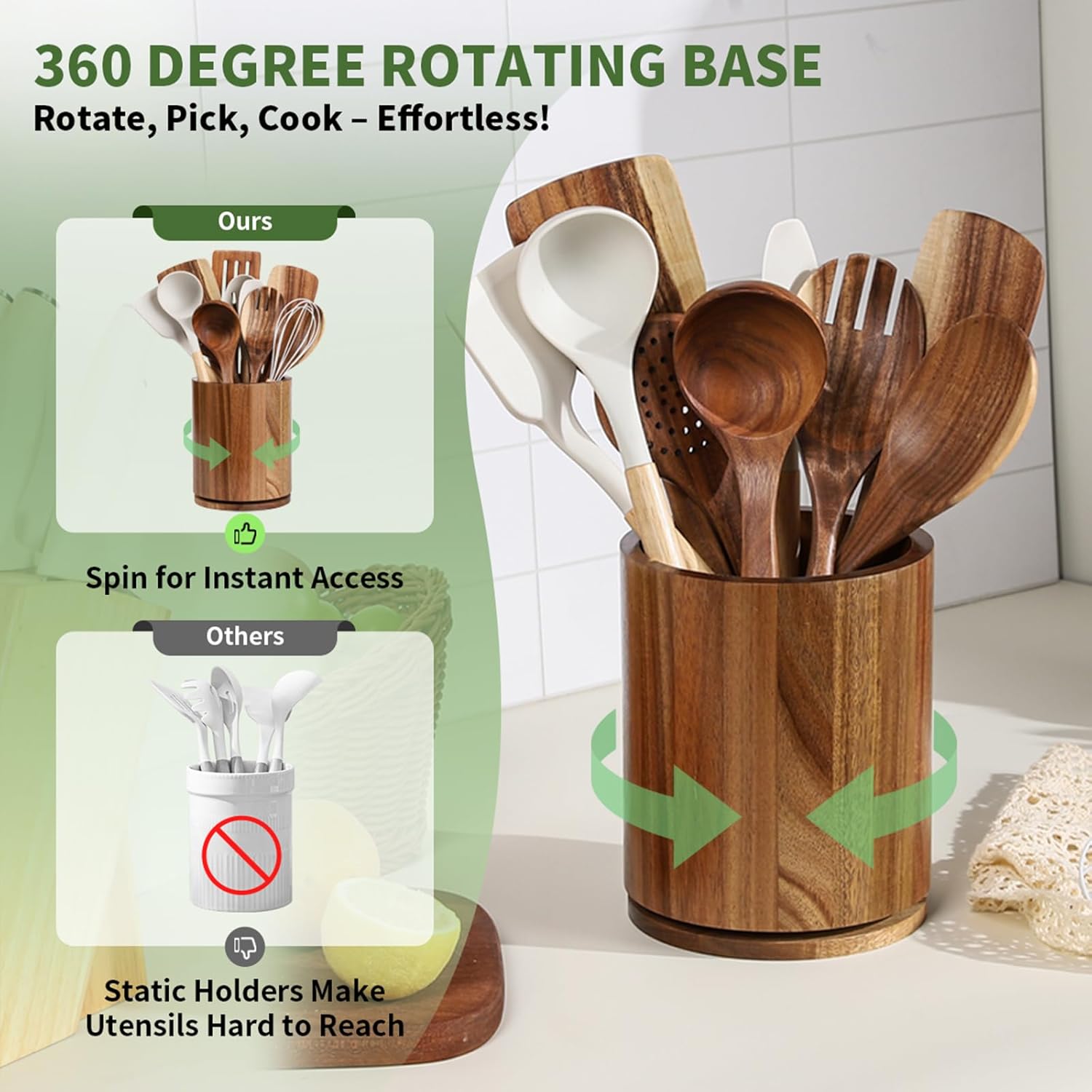 Detalle 2 de gorsent Wooden Utensil Holder 7.3" 🍽