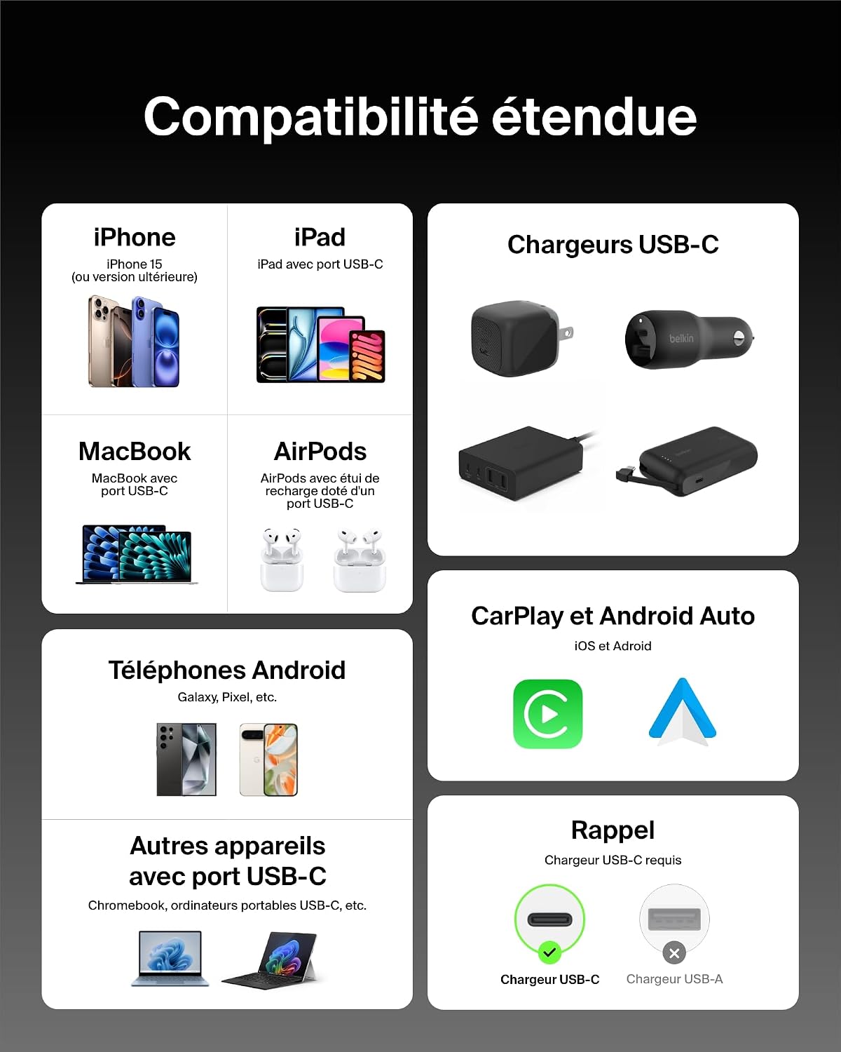 Thumbnail 4 de Belkin BoostCharge Câble USB-C 1,5 m 60 W