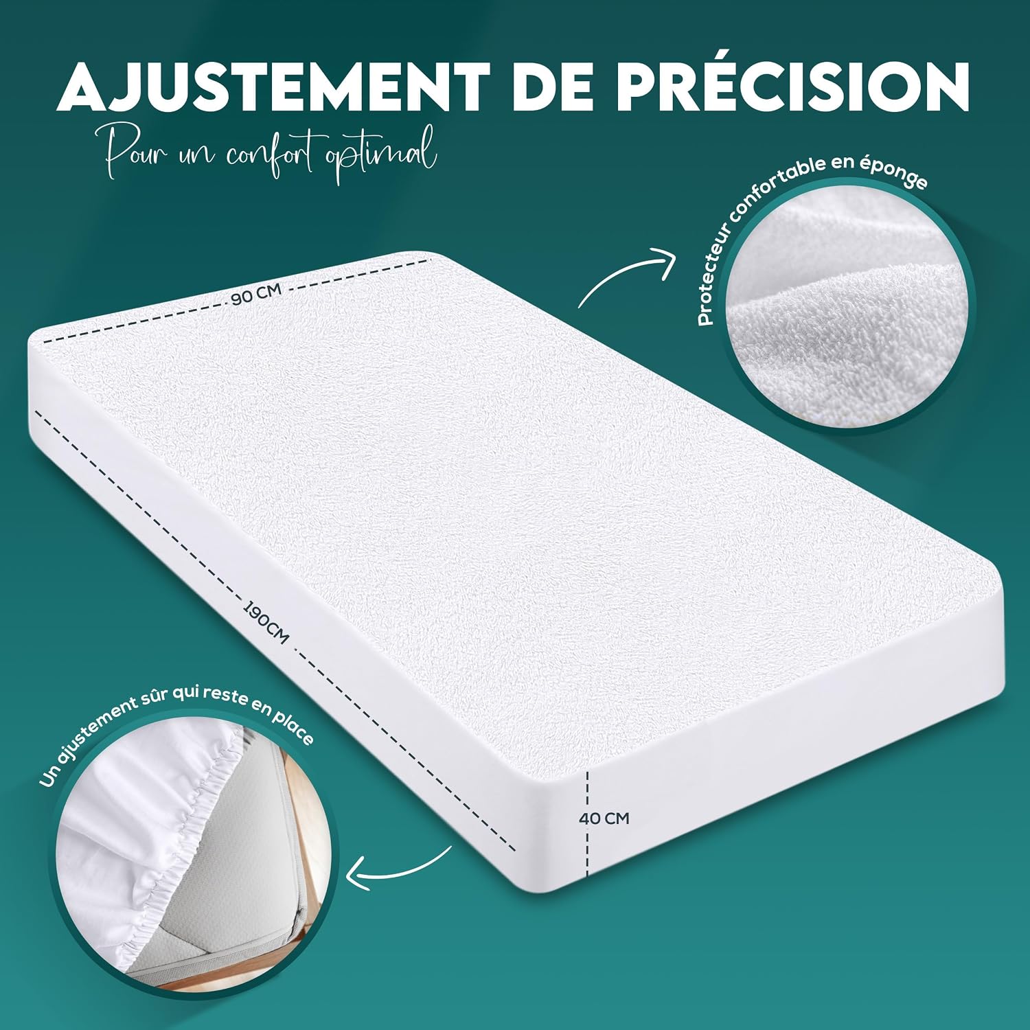 Detalle 2 de CopriMaterasso Singolo Impermeabile Utopia Bedding 90x190x40 cm – OEKO-TEX, lavabile, elastico tutto intorno