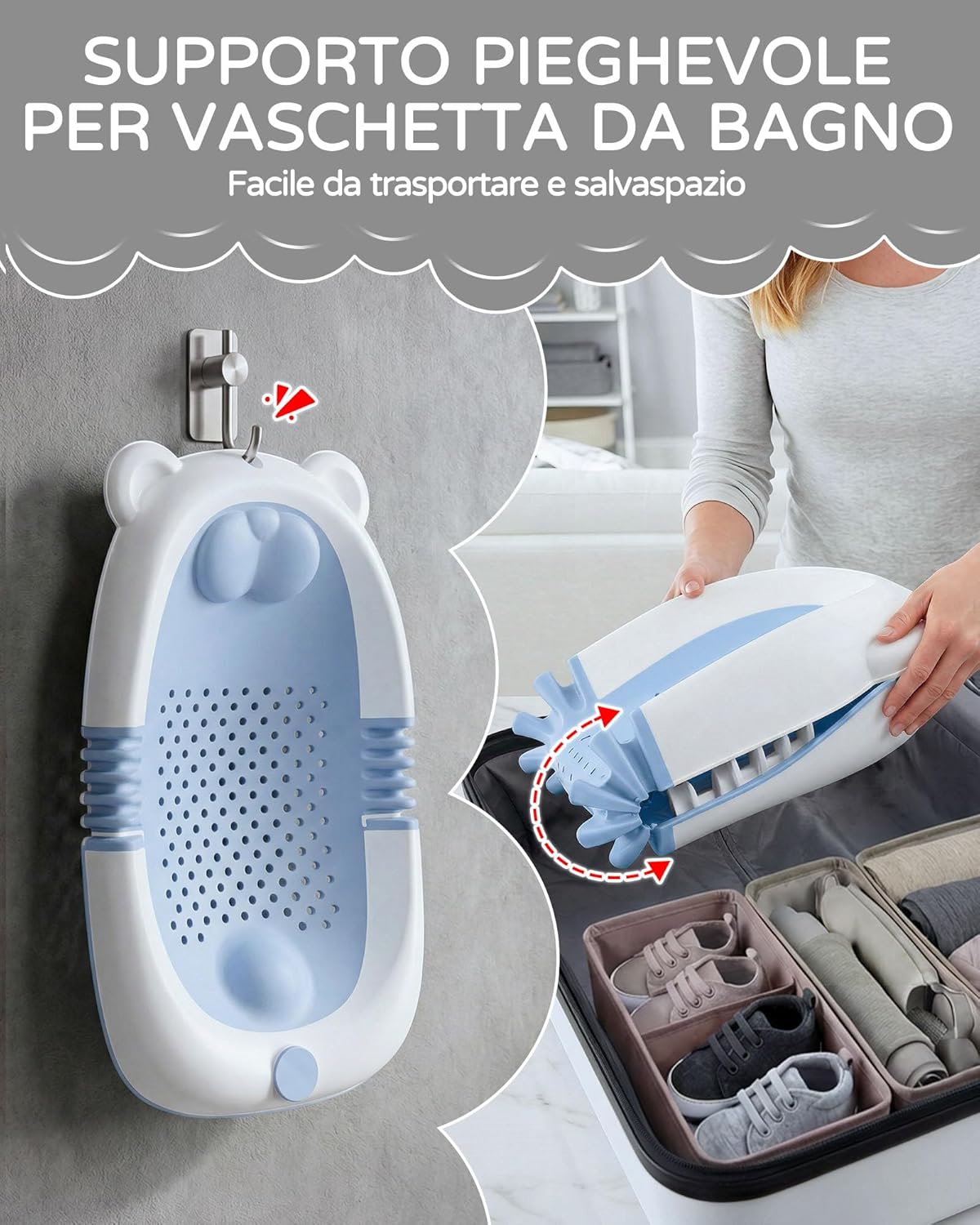 Thumbnail 5 de Vaschetta da bagno pieghevole SANEWE per neonato 0-6 mesi con supporto, sedile antiscivolo e ventose