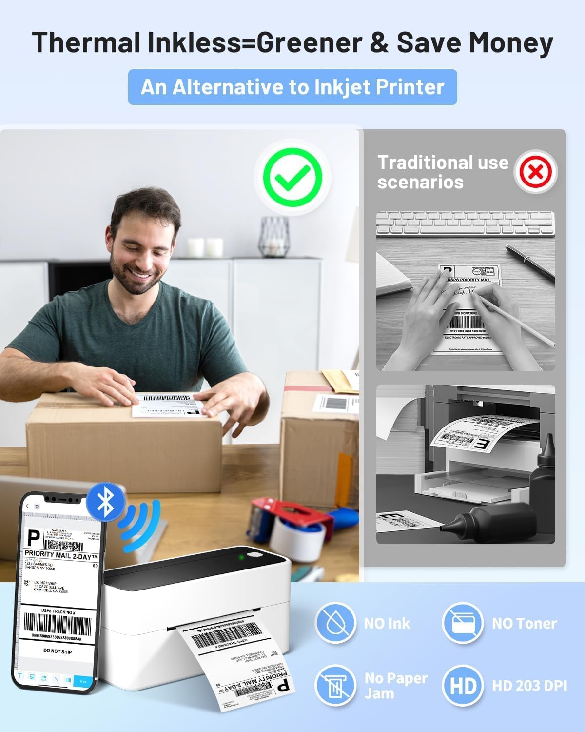 Detalle de Phomemo PM241BT thermische labelprinter met Bluetooth en USB