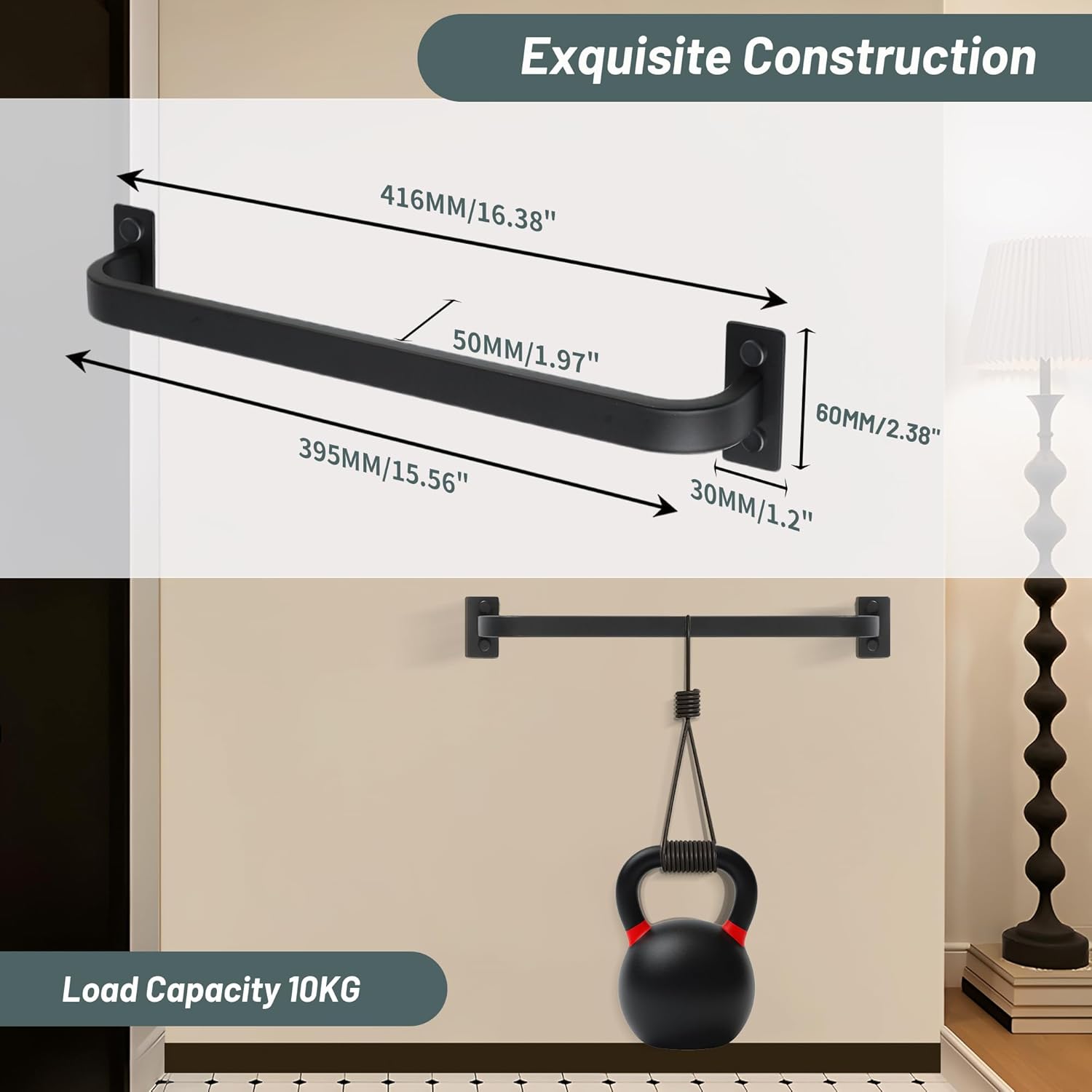 Thumbnail 1 de Mooche Black Wall Mounted Towel Rail (40cm) SUS304 Stainless Steel Single Towel Bar