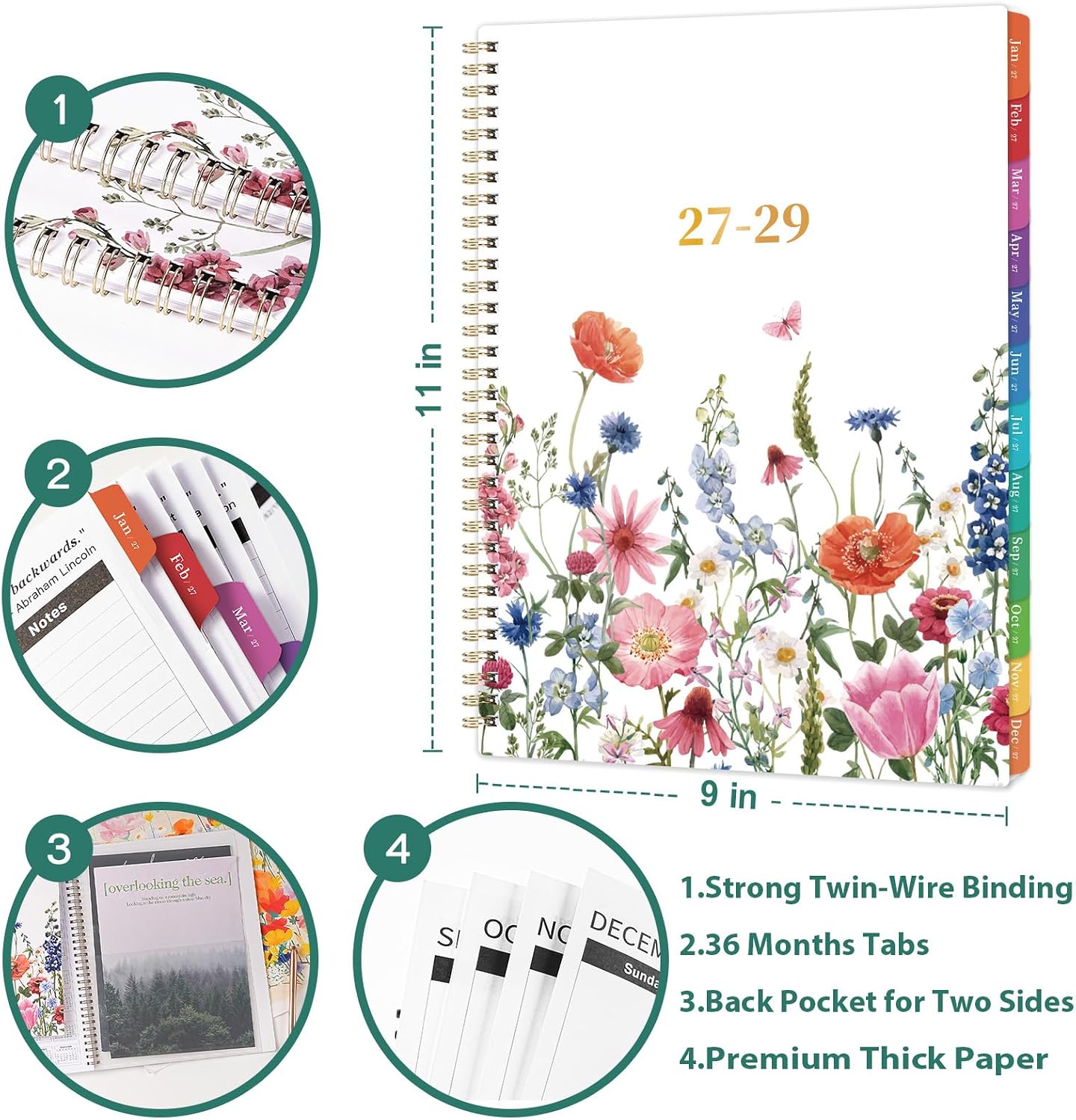 Thumbnail 1 de Planrage PRA5DAH3NY47Z25 3-Year Monthly Planner, Floral, 2027–2029
