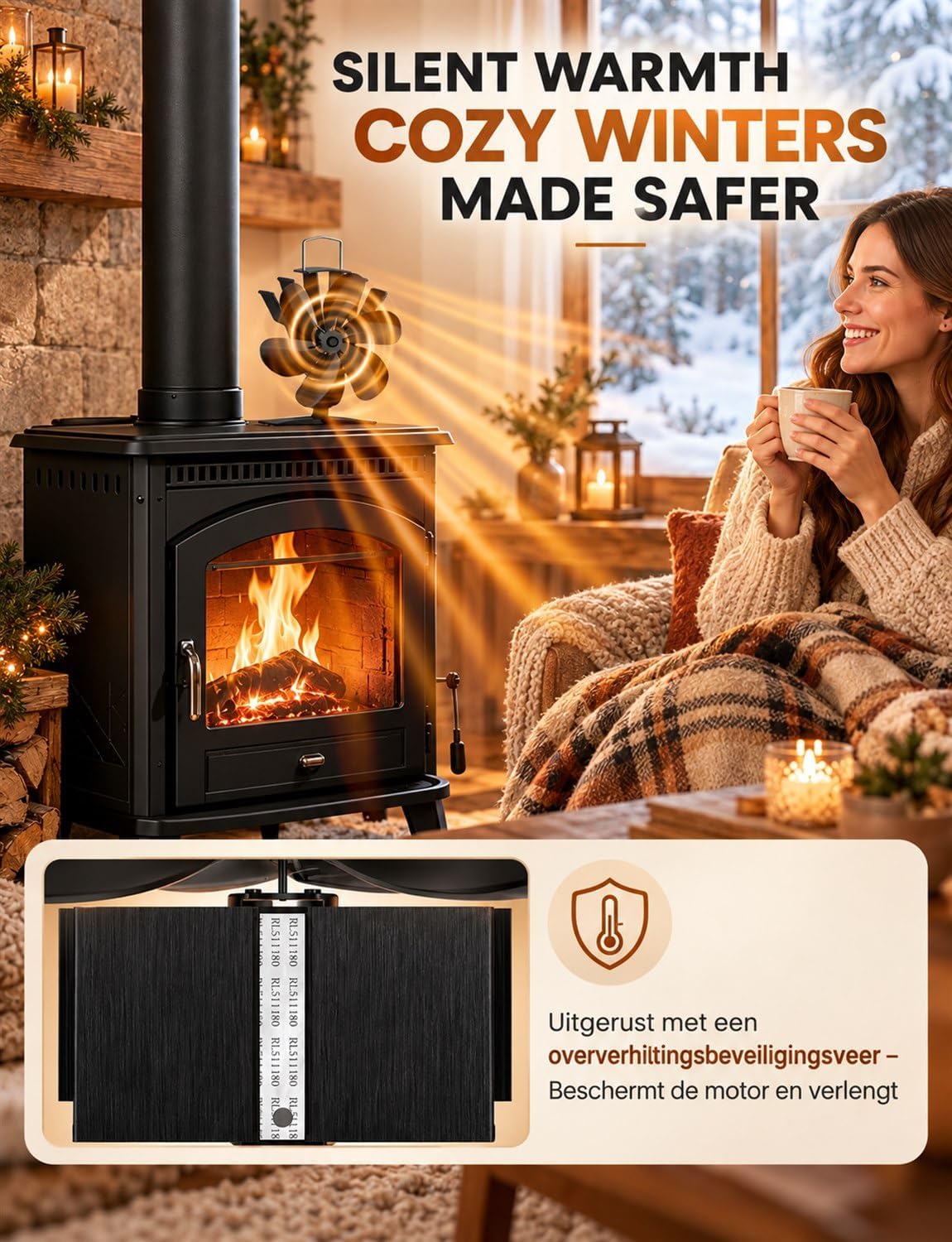 Thumbnail 2 de DZKKIUR kachelventilator met 6 bladen, zonder stroom, voor 80–250 °C